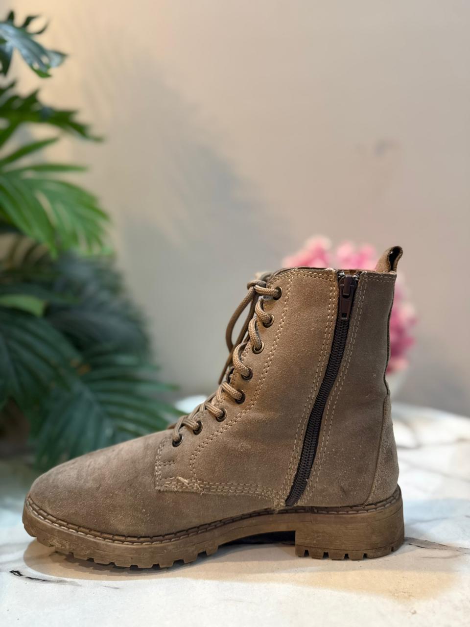 Brown suede laceup zipper ankle boot (Unknown)