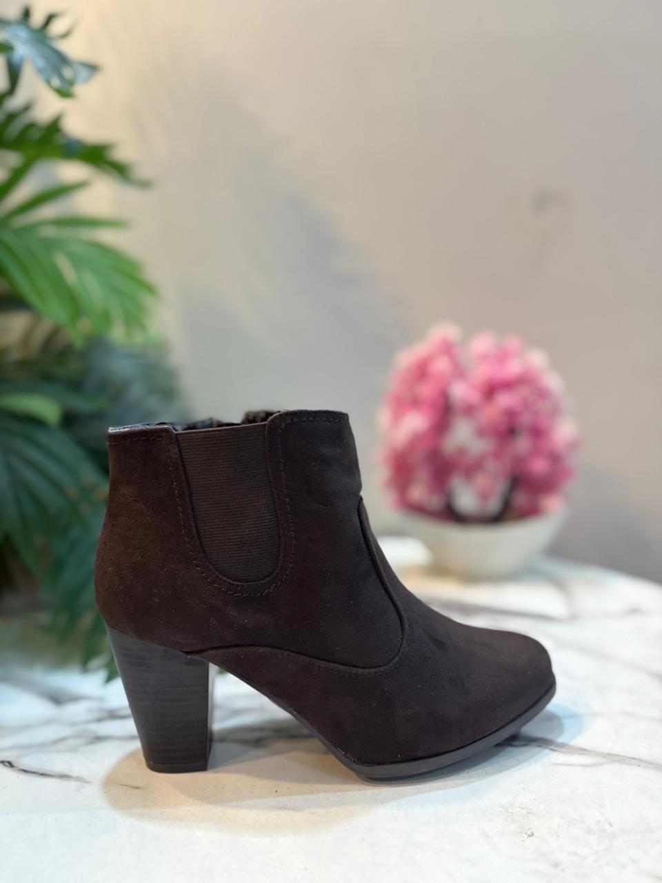 Dark brown suede zipper ankle boot (Unknown)