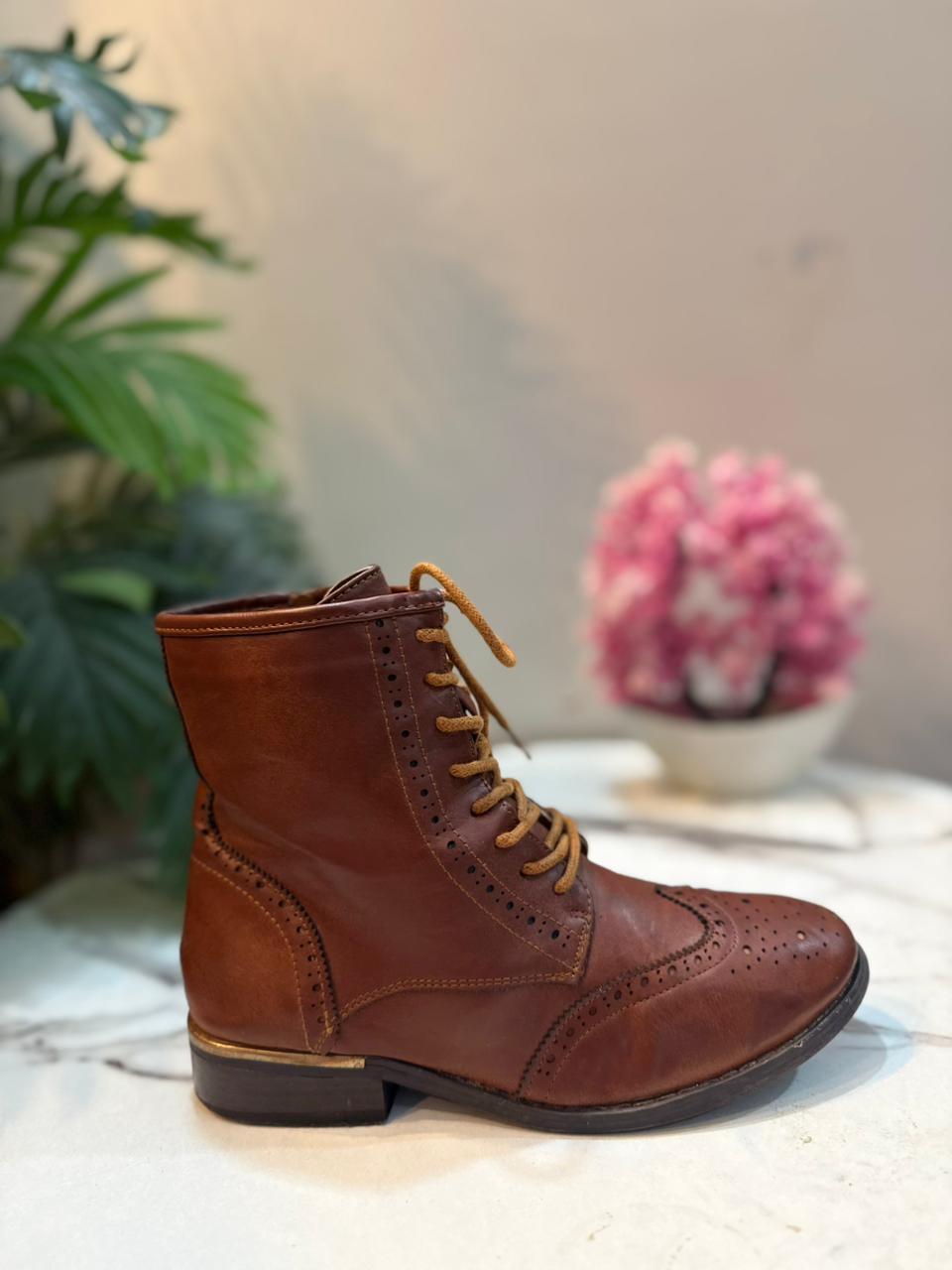 Brown leather laceup zipper ankle boot (Atmosphere)