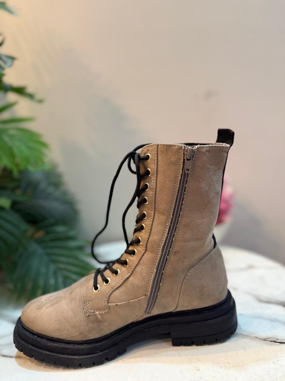 Brown suede laceup zipper ankle boot (S.Oliver)