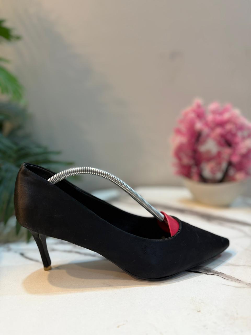 Black satin court shoes