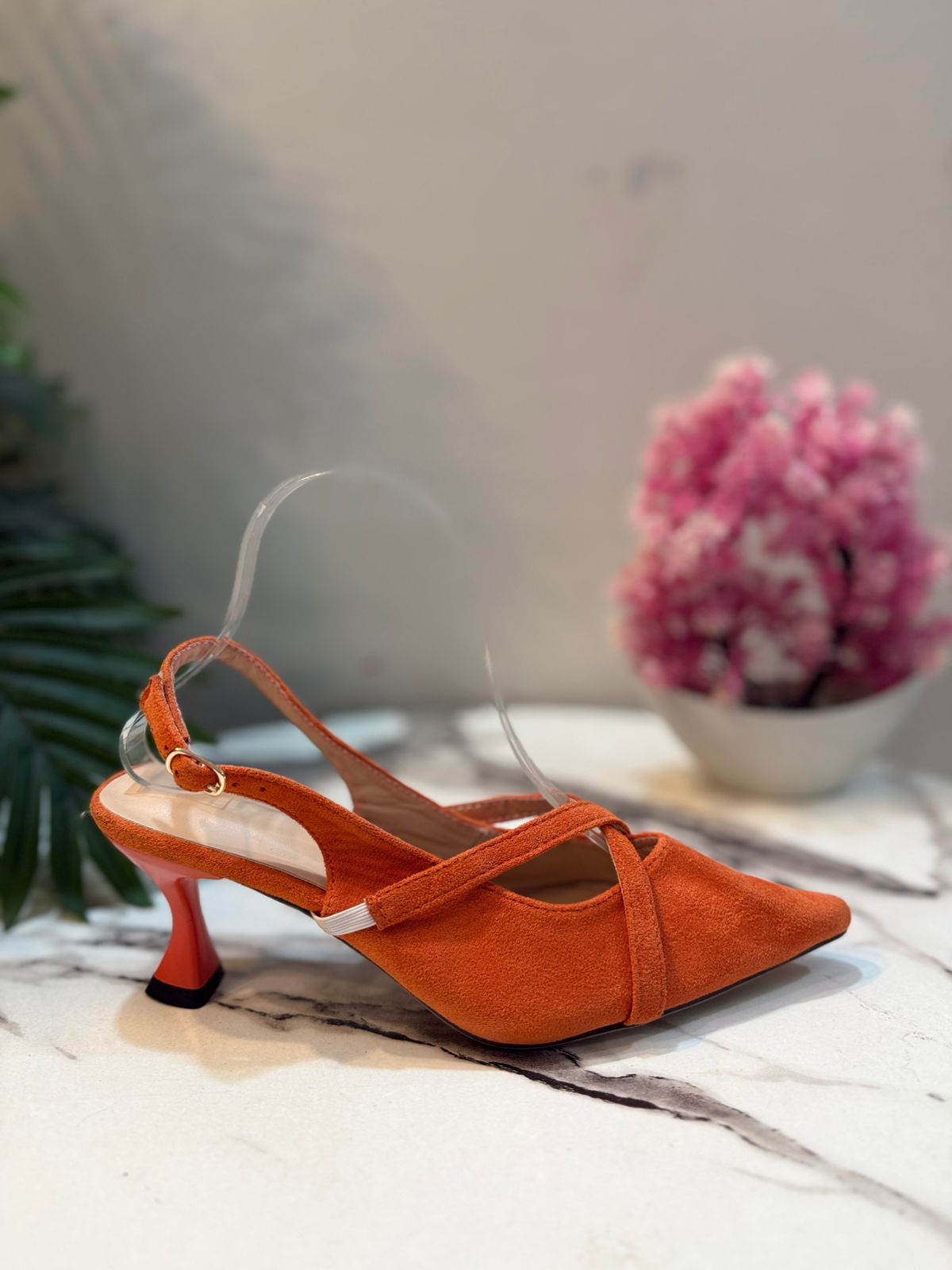 Orange sling back heel