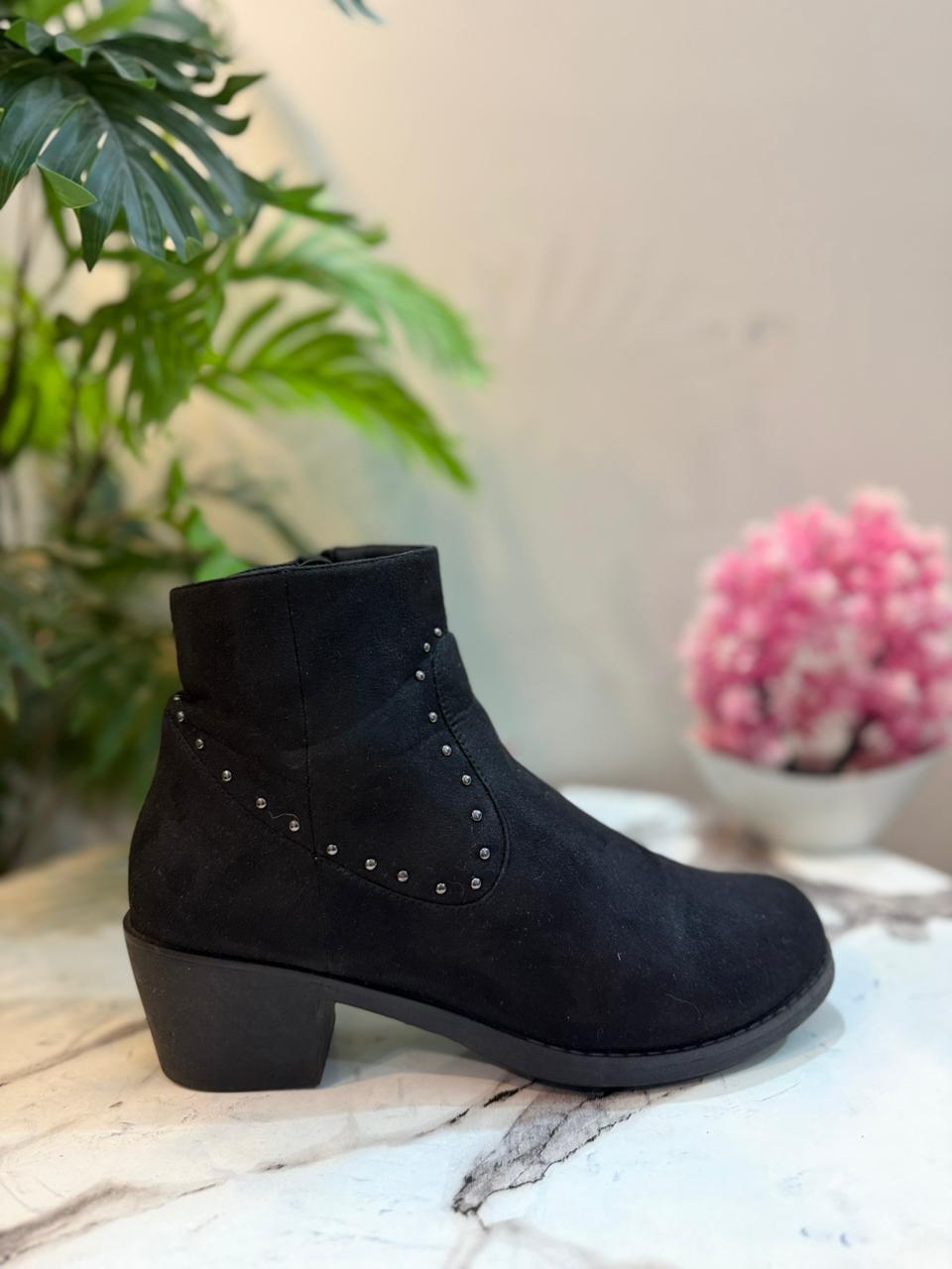 Black suede zipper ankle boot (European brand)