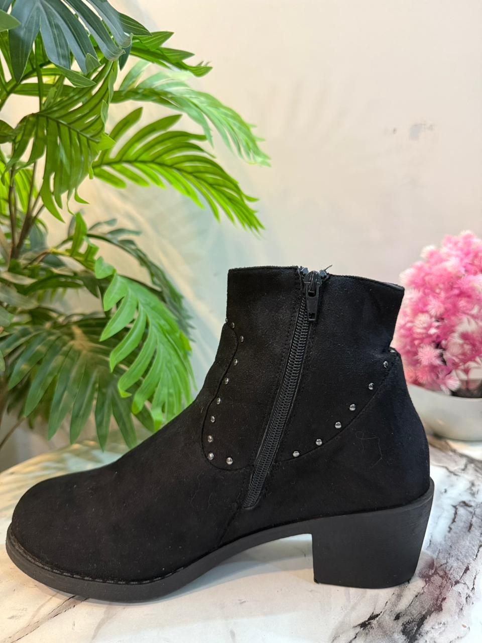 Black suede zipper ankle boot (European brand)