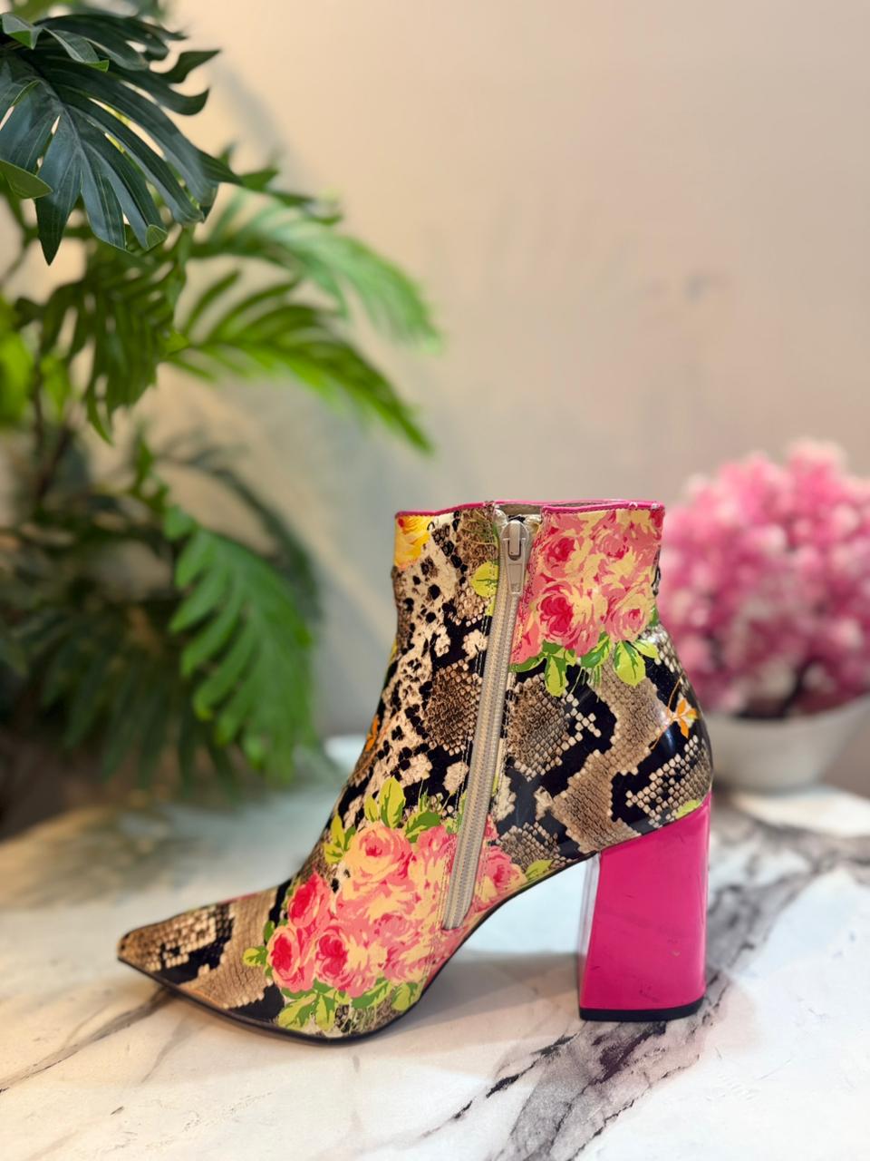 Floral patent leather zipper ankle boot (Betsey johnson)