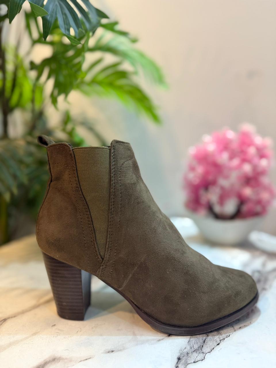 Olive green suede zipper ankle boot (Charlotte russe)
