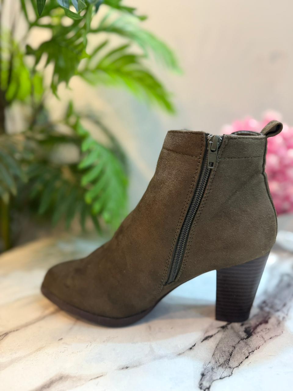Olive green suede zipper ankle boot (Charlotte russe)