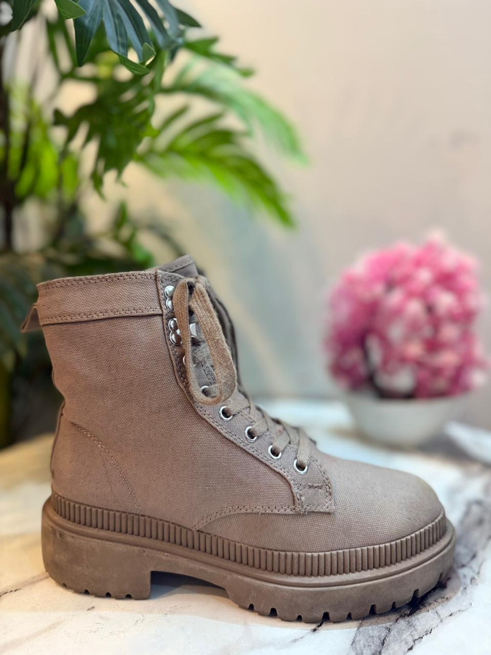 Taupe canvas laceup ankle boot (H&M)