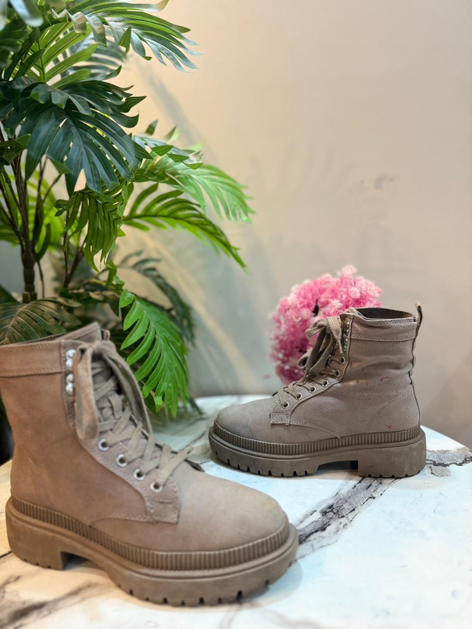 Taupe canvas laceup ankle boot (H&M)