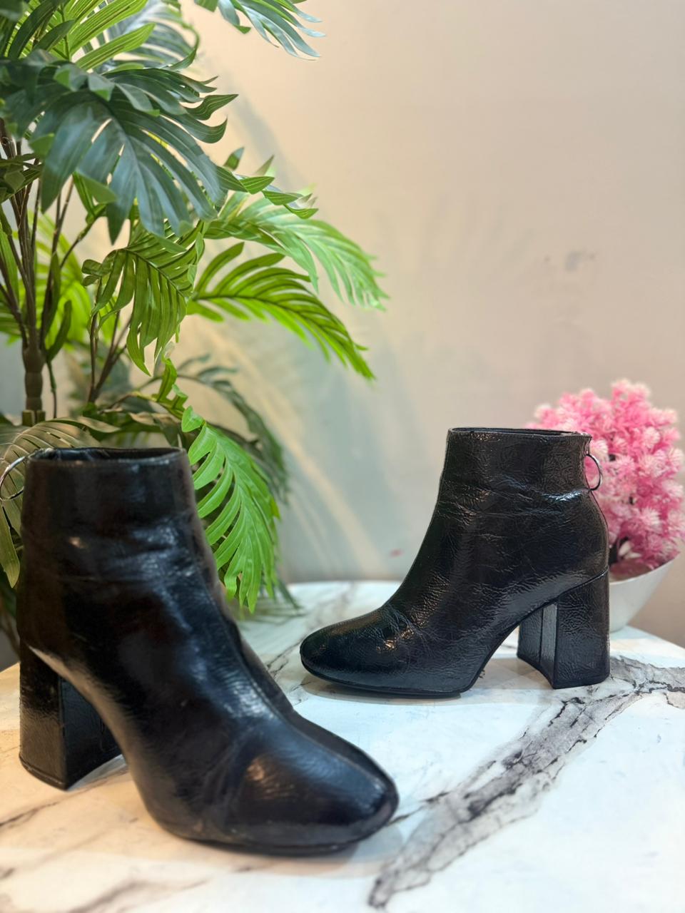 Black patent leather back zipper ankle boot (Forever 21)