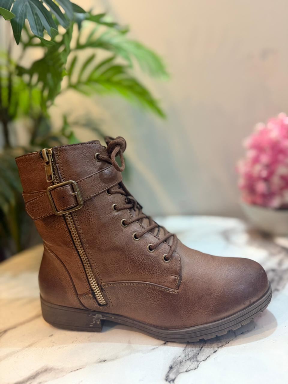 Brown leather laceup zipper ankle boot (Required)