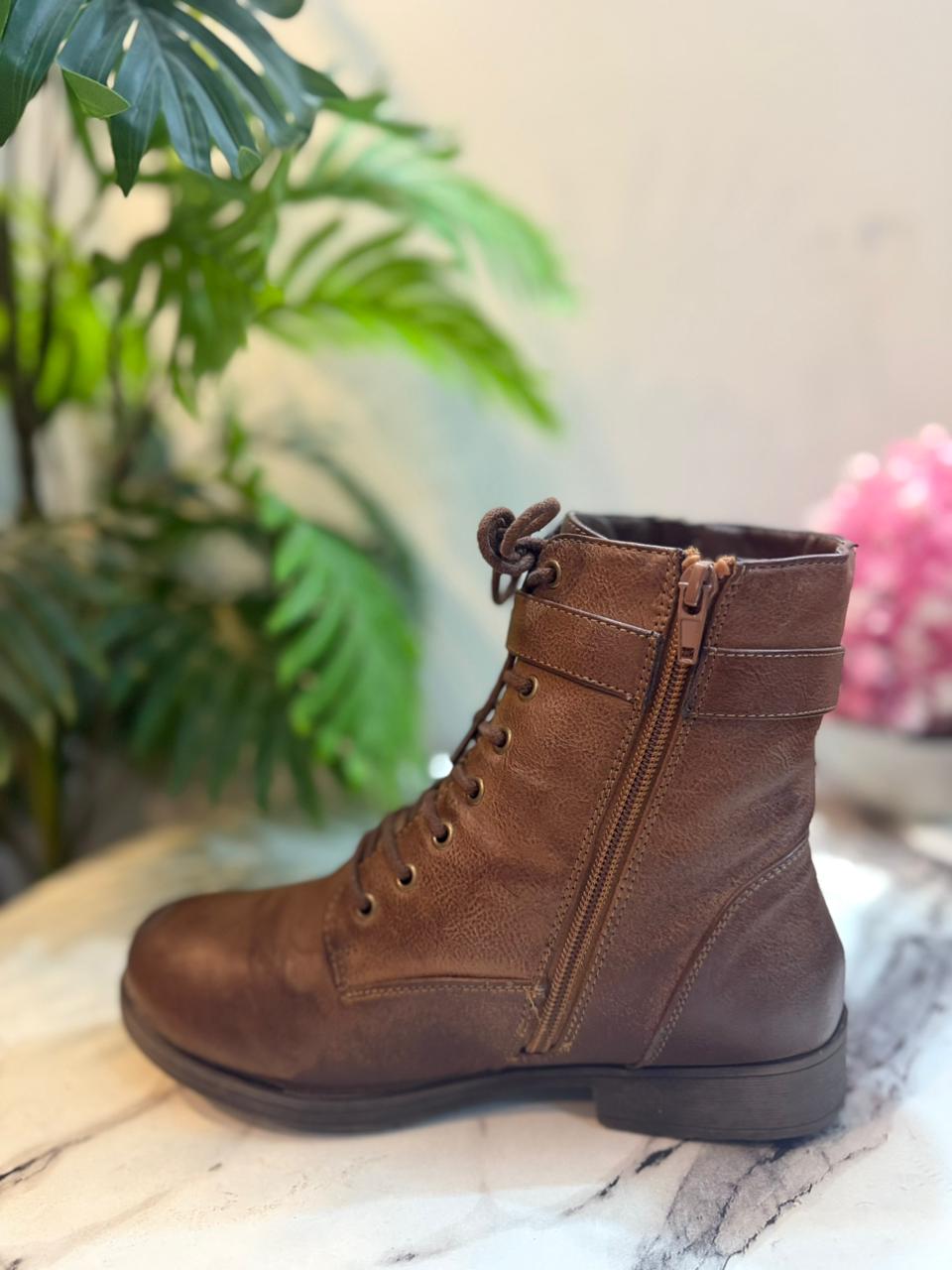 Brown leather laceup zipper ankle boot (Required)