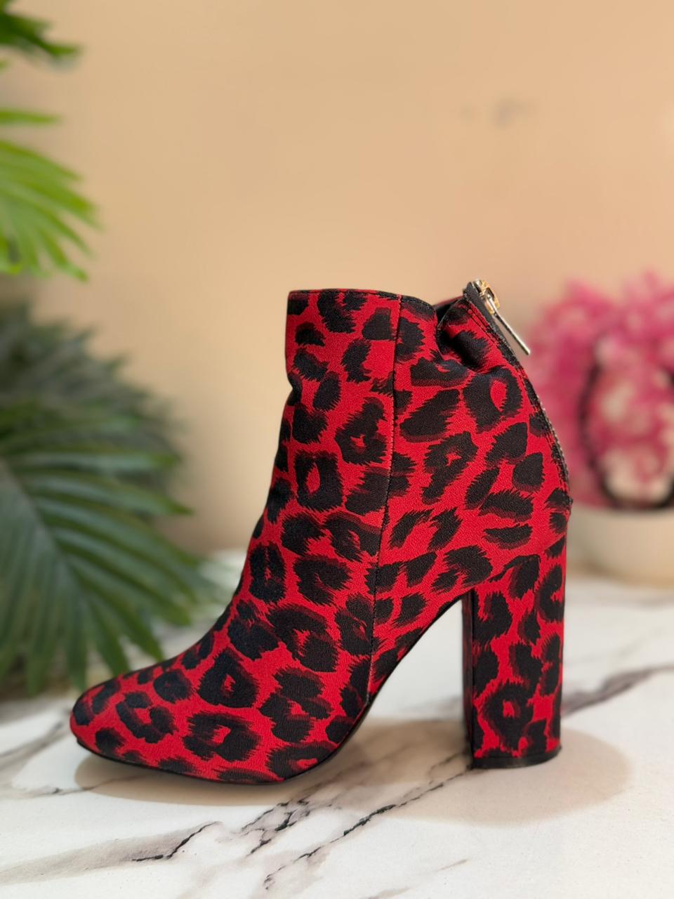 Red leopard print leather back zipper ankle boot ( shoedazzle )