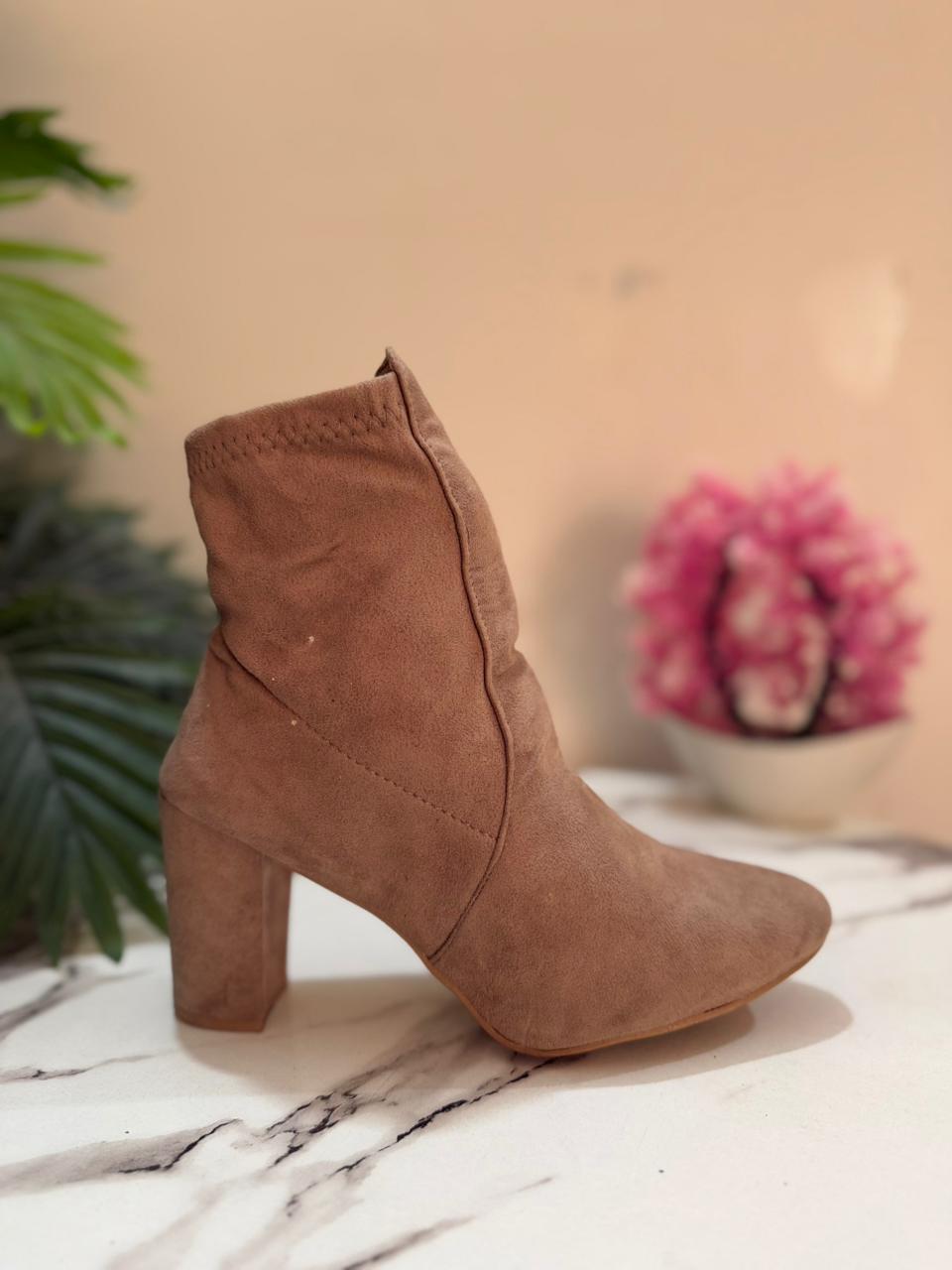 taupe suede zipper ankle boot (fashion nova)