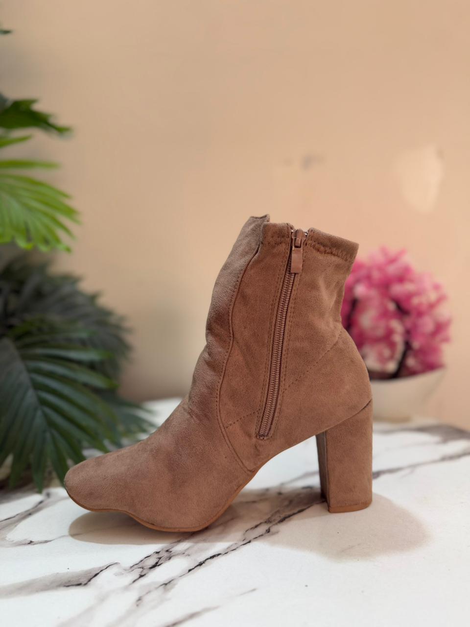 taupe suede zipper ankle boot (fashion nova)