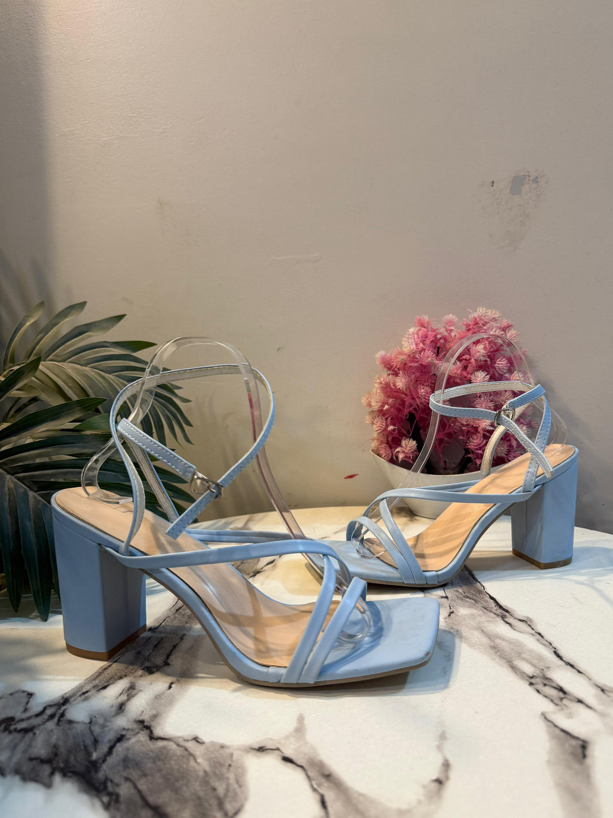 Light blue laceup heel
