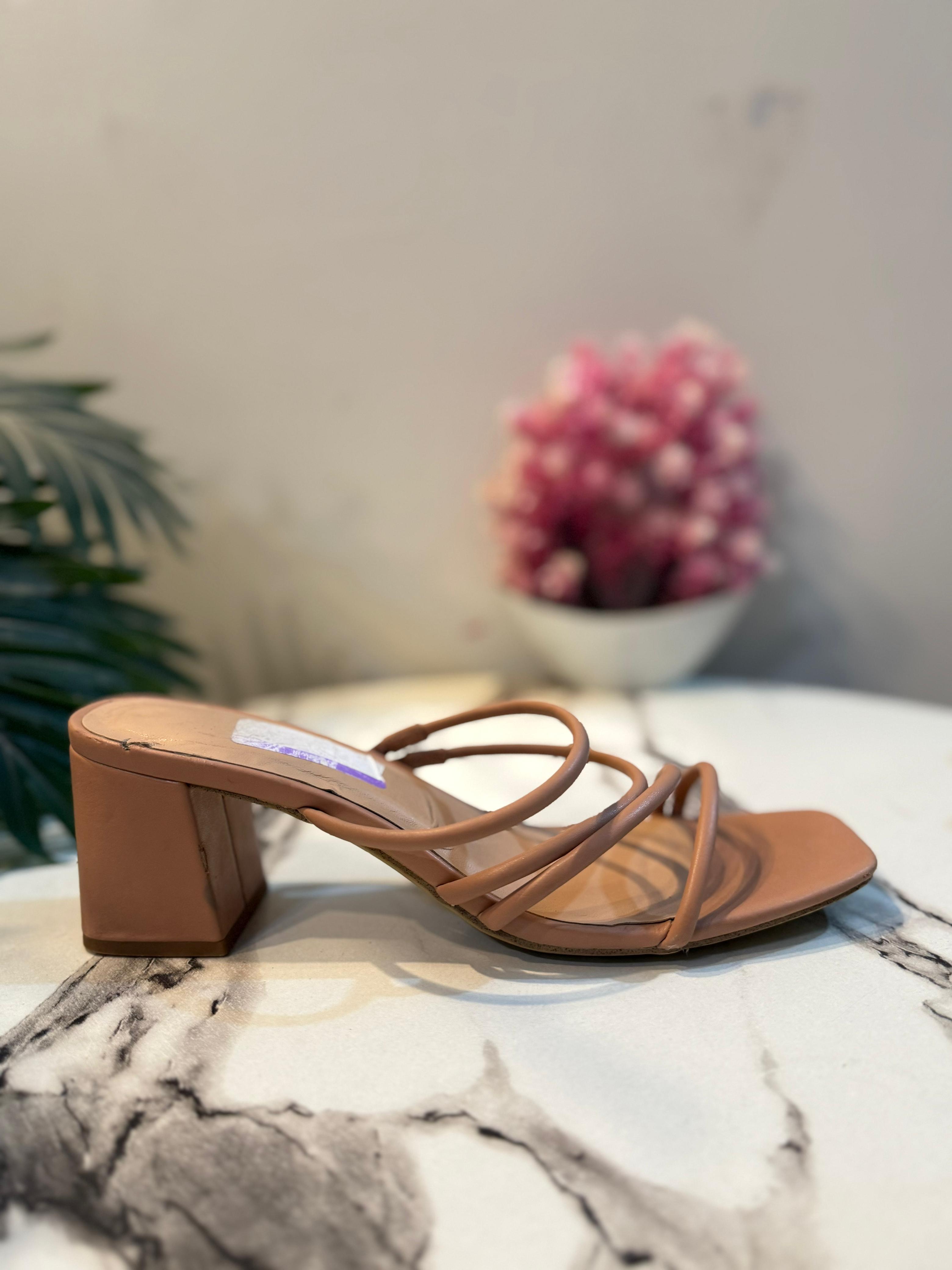 Nude pink block heel