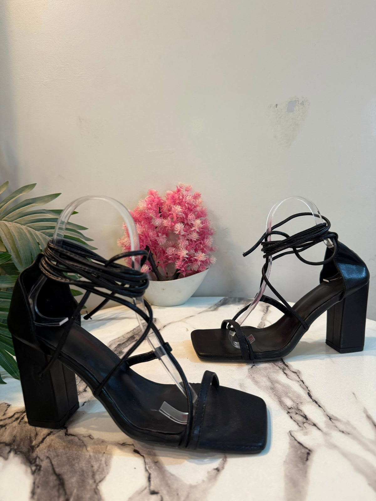 Black laceup block heel