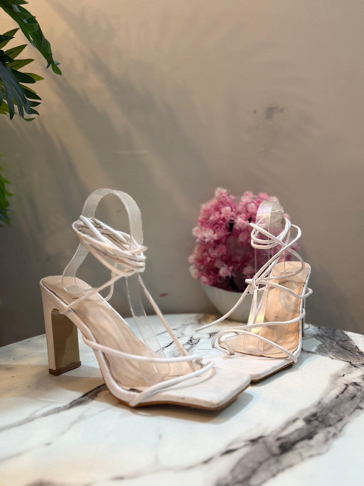 White laceup block heel