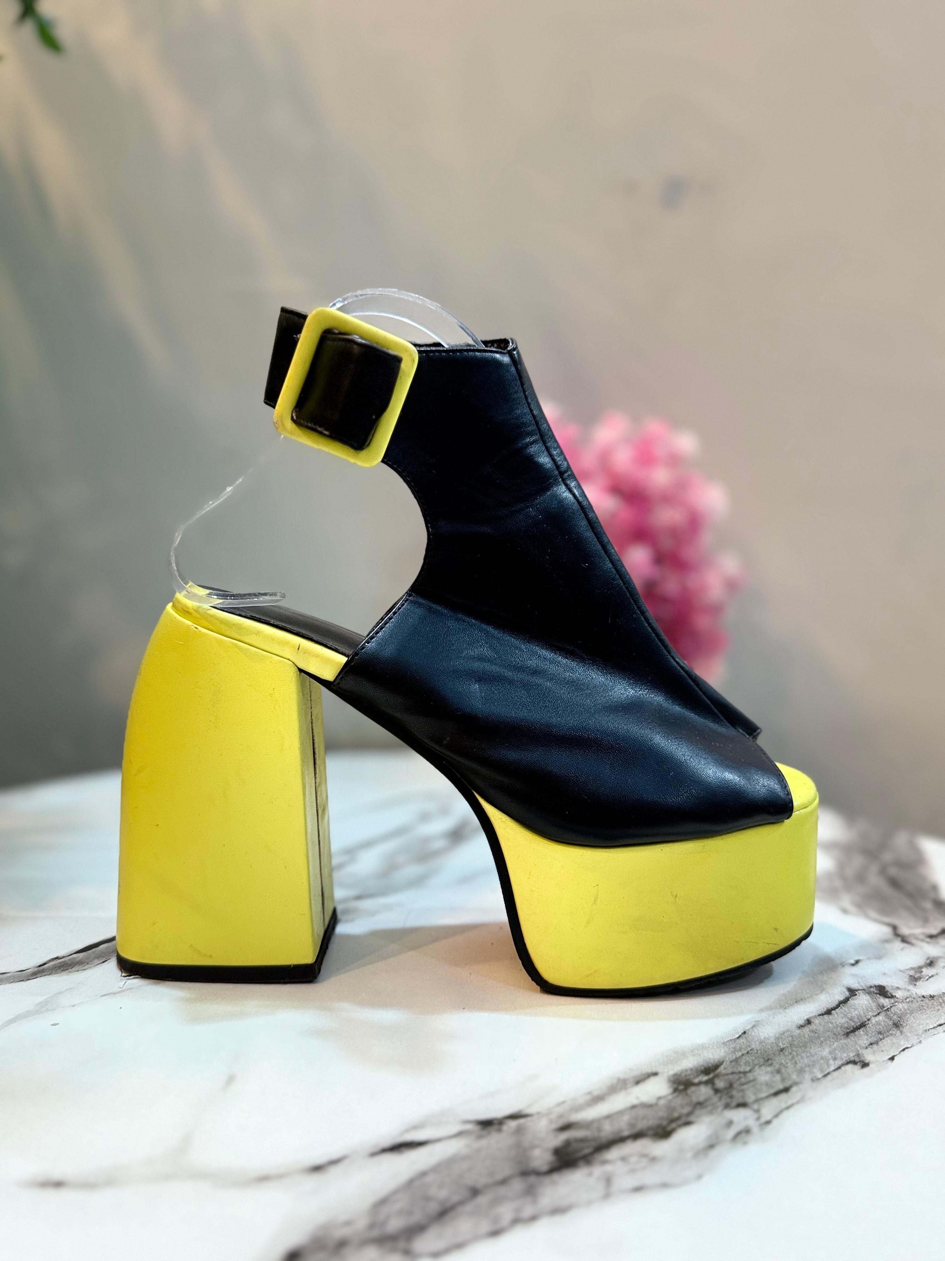 Black neon block heel