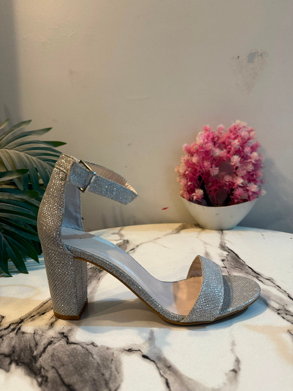 Silver block heel