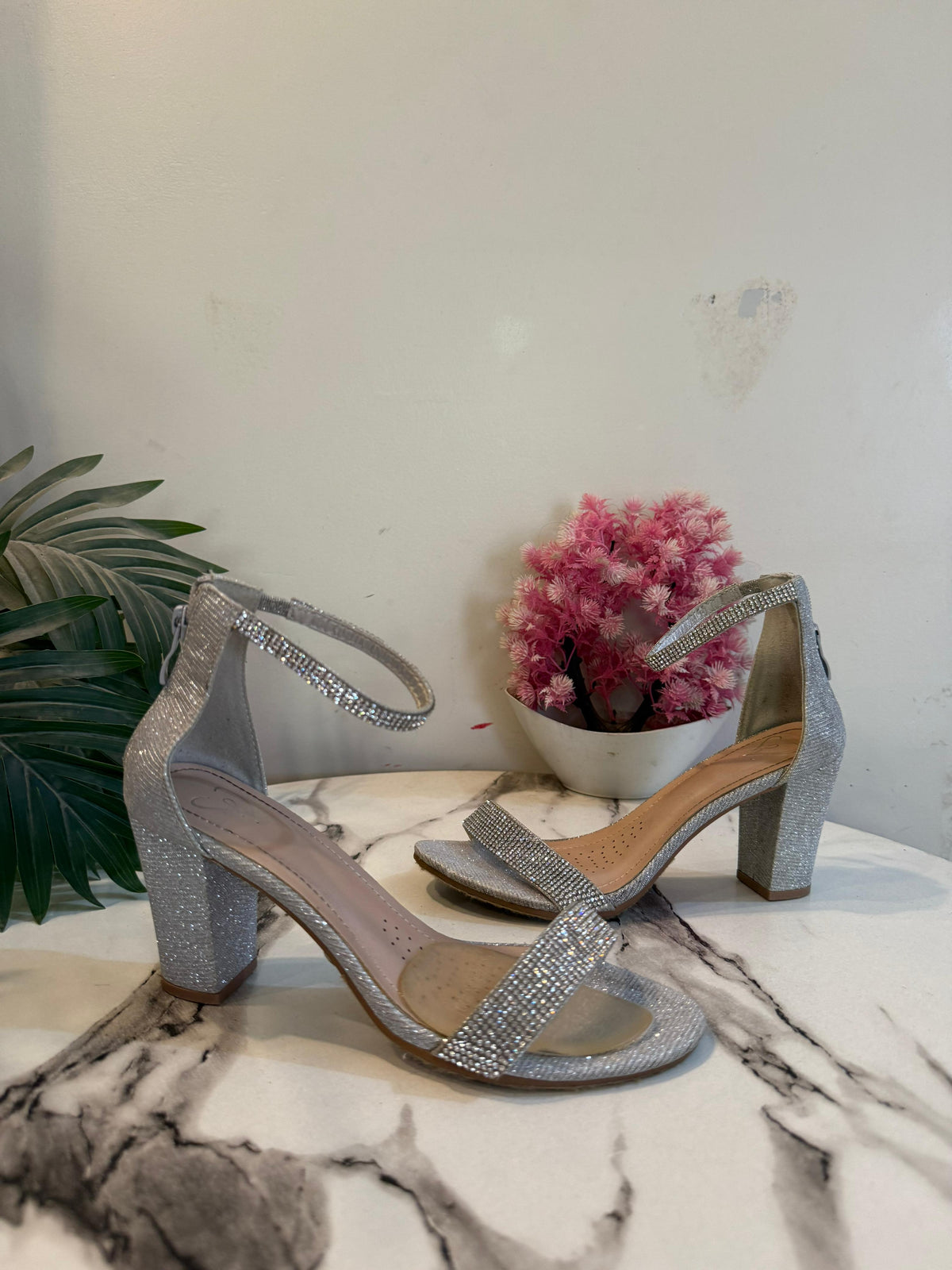 Silver block heel