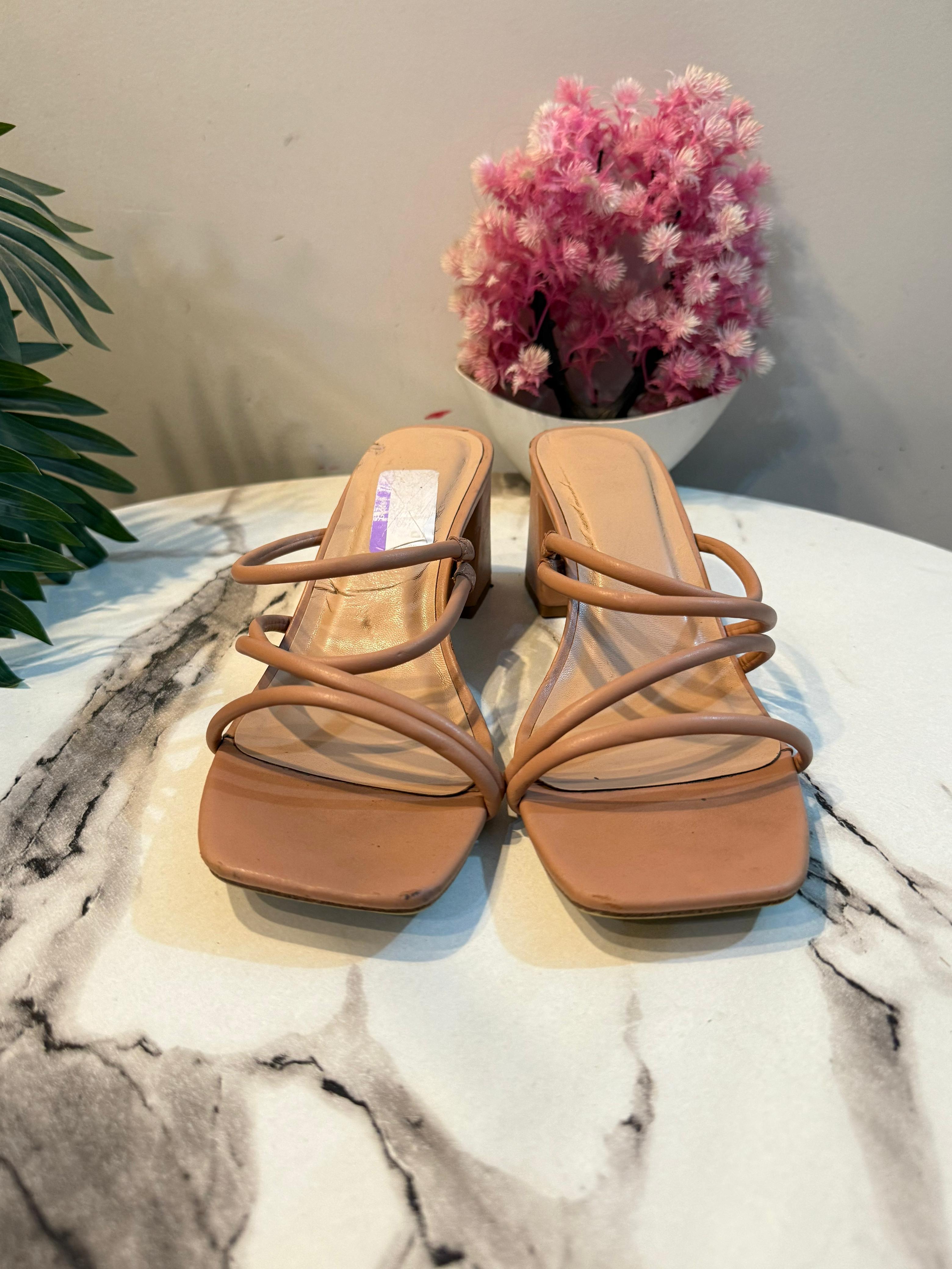 Nude pink block heel