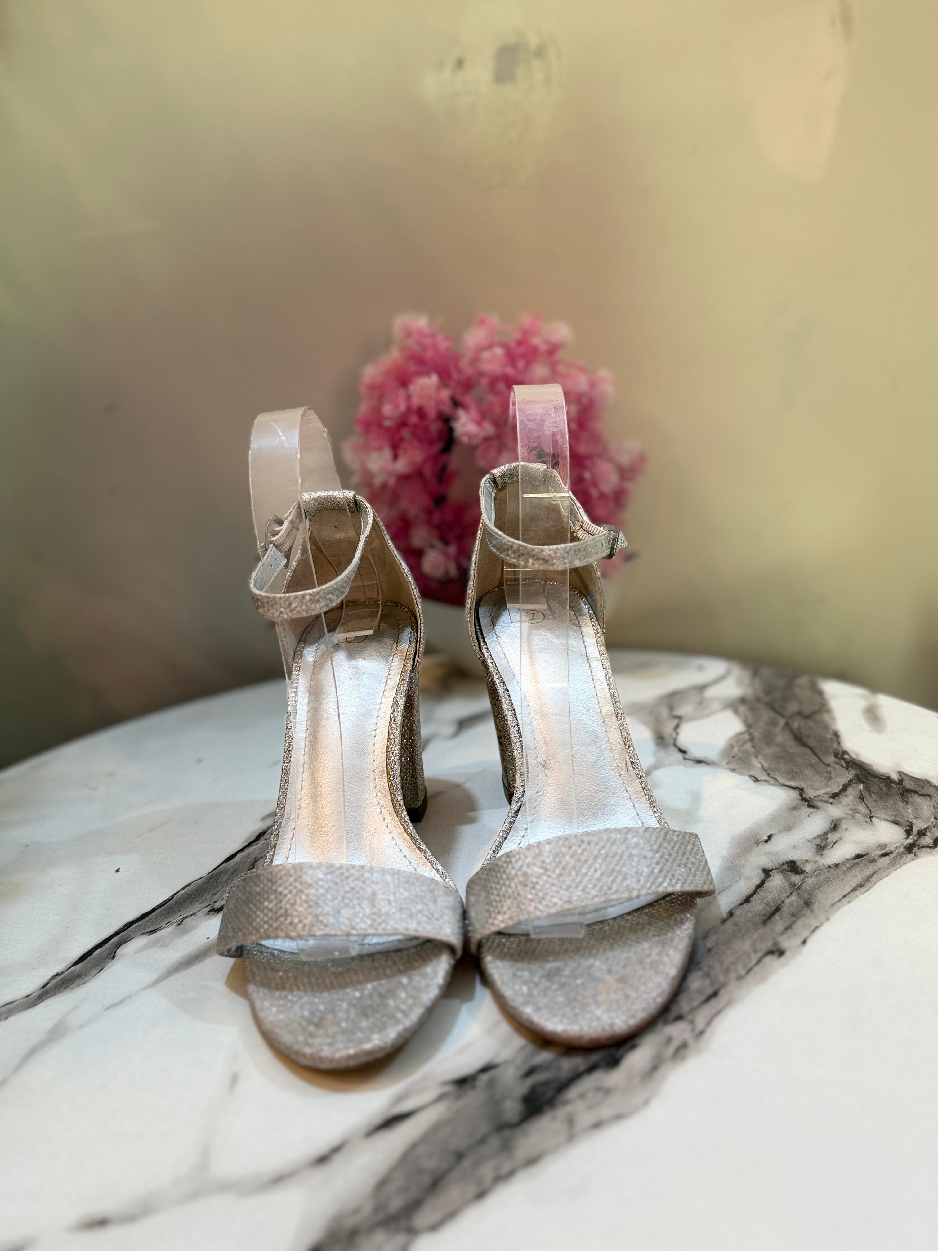 Silver glittery block heel