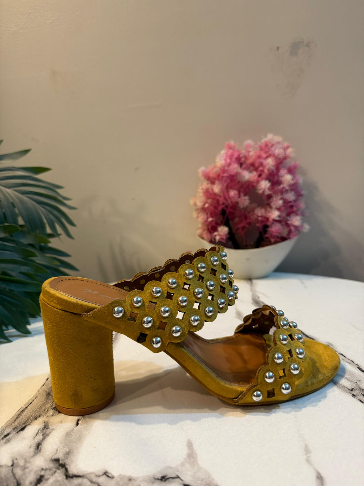 Yellow block heel
