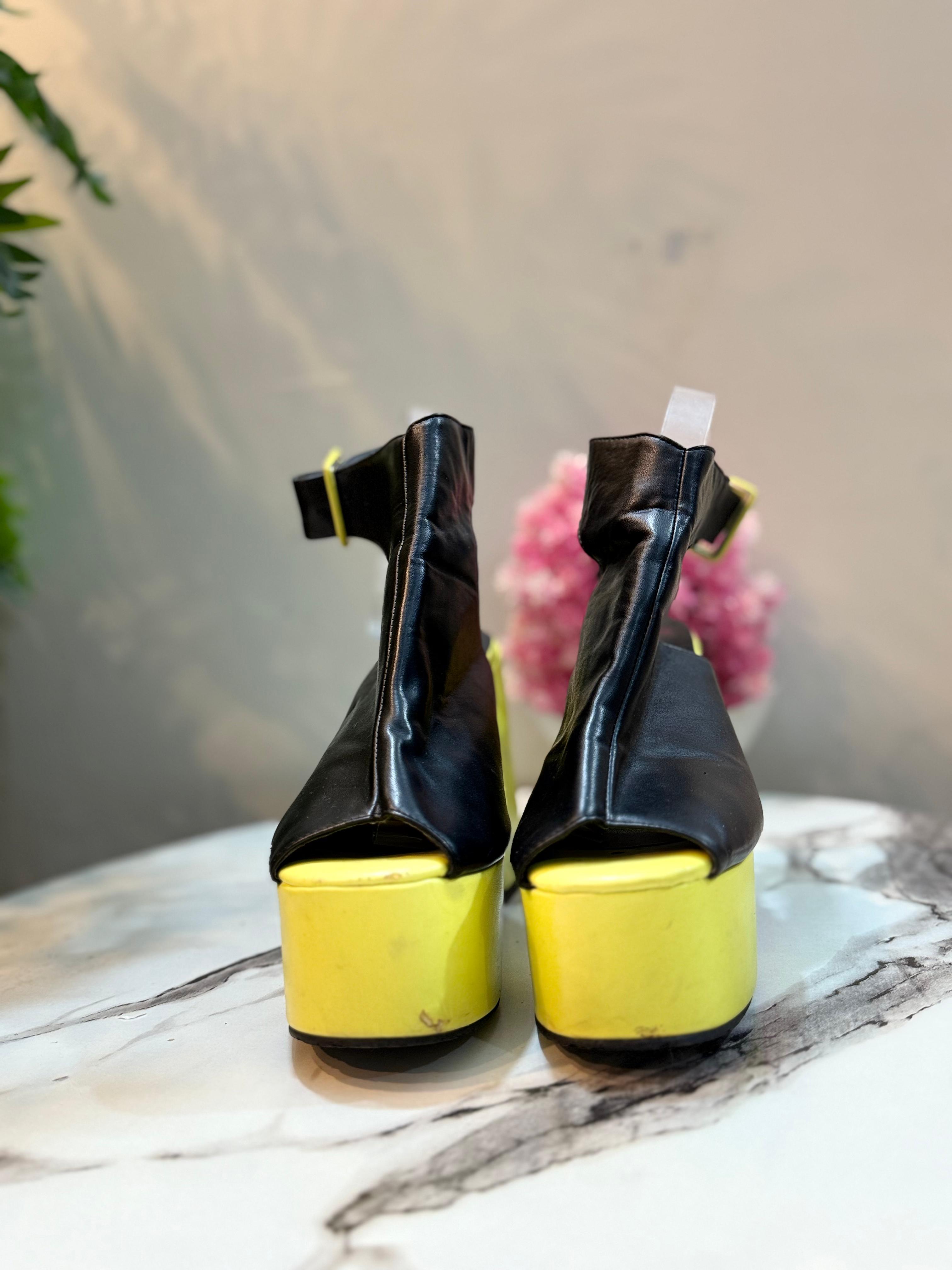 Black neon block heel