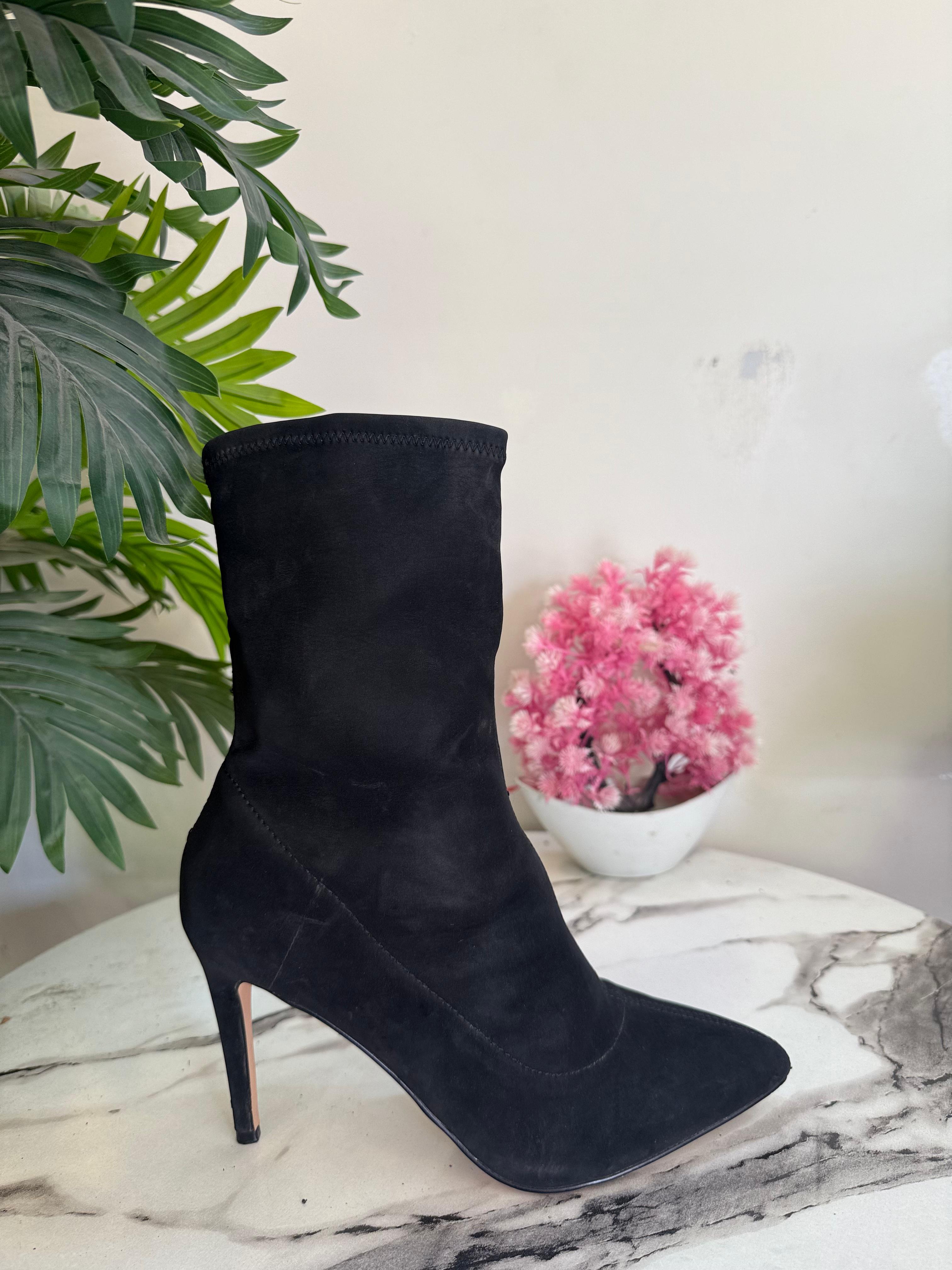 Black suede heeled ankle boot (express)