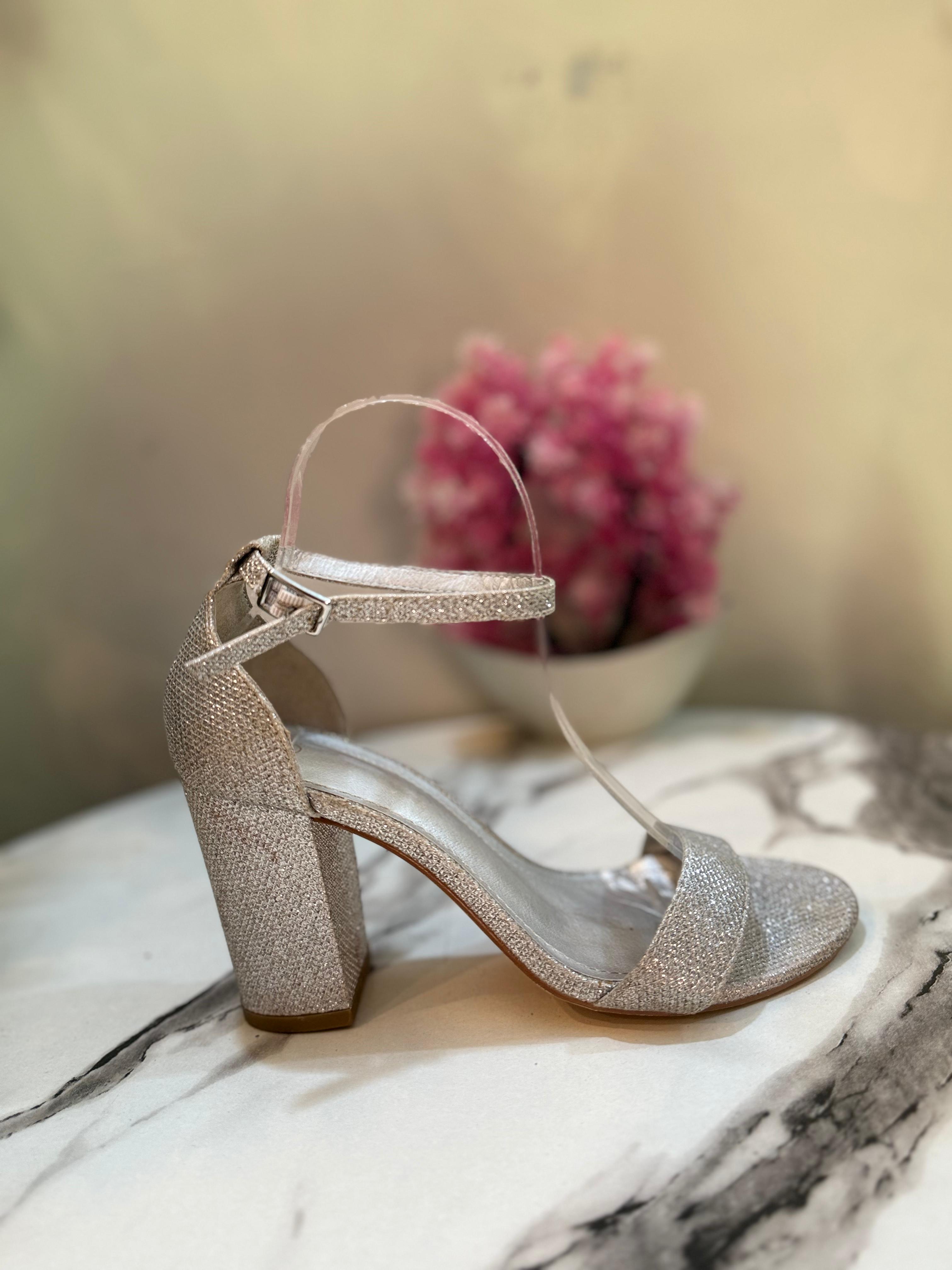Silver glittery block heel