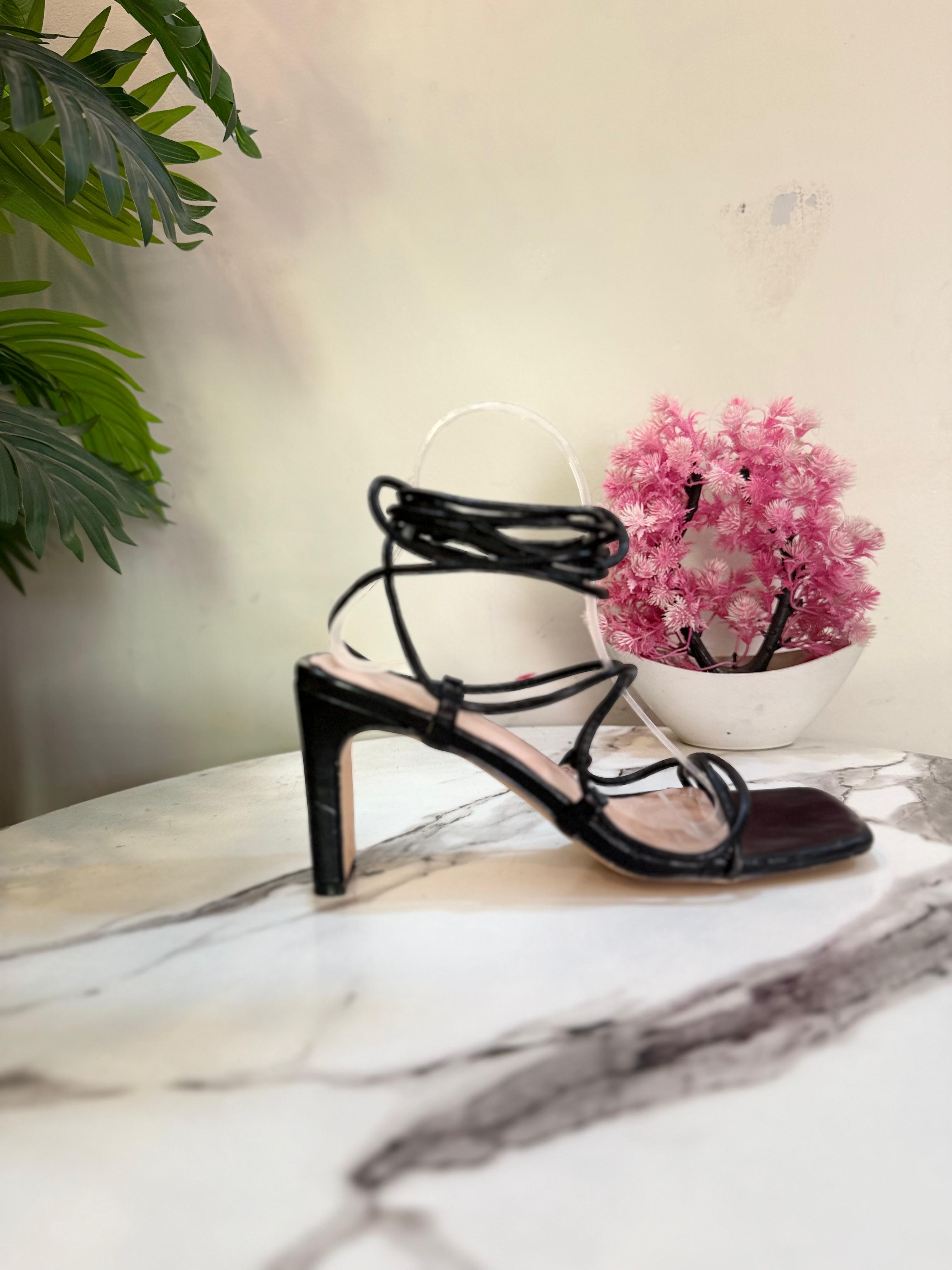 Black laceup heel