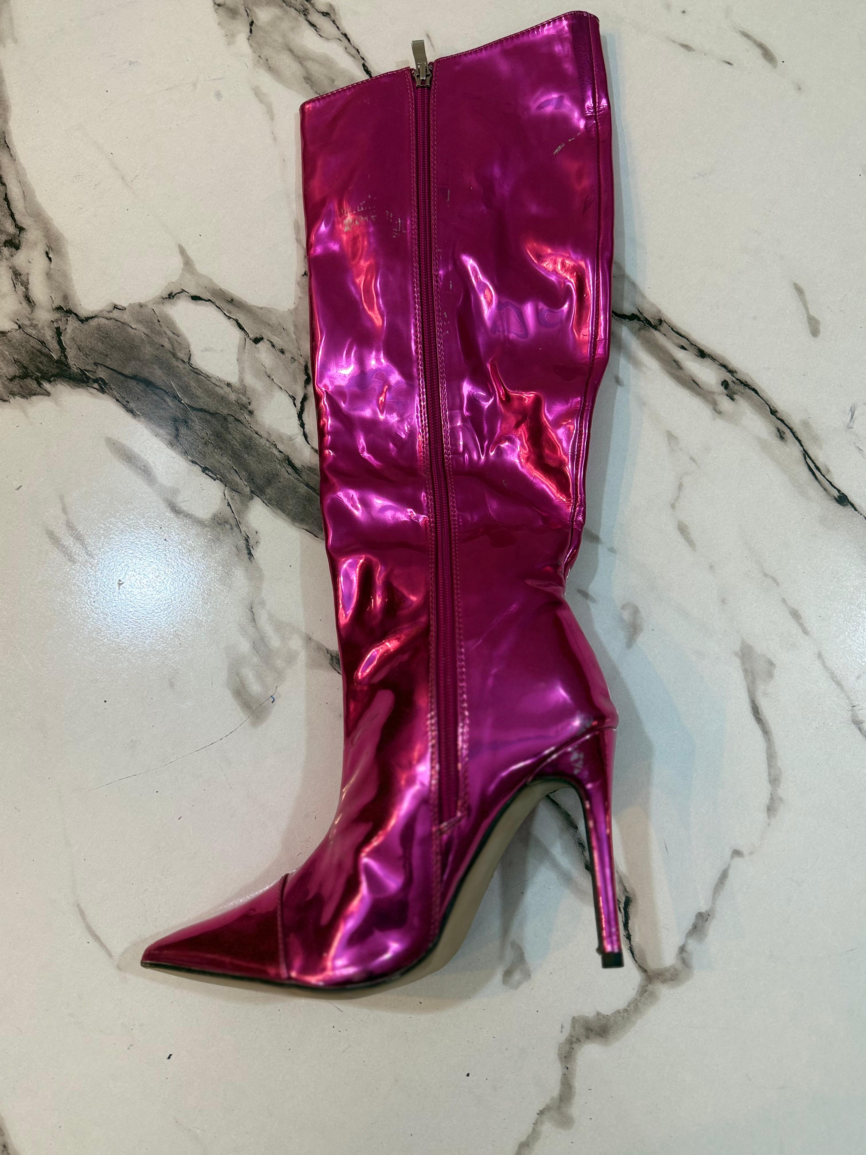 Pink patent zipper ankle long boot (unknown)