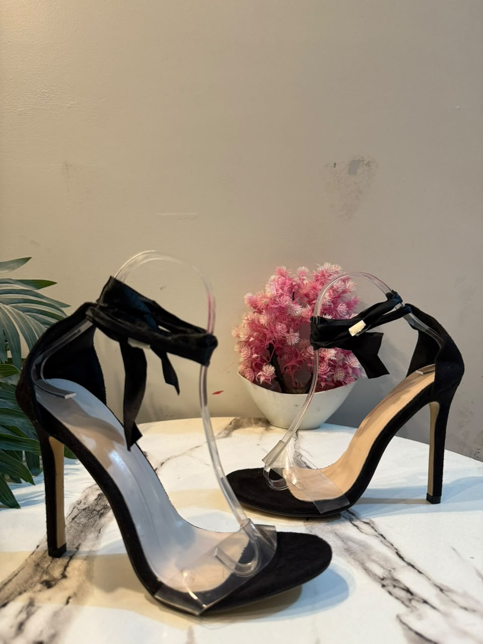 Black laceup pencil heel