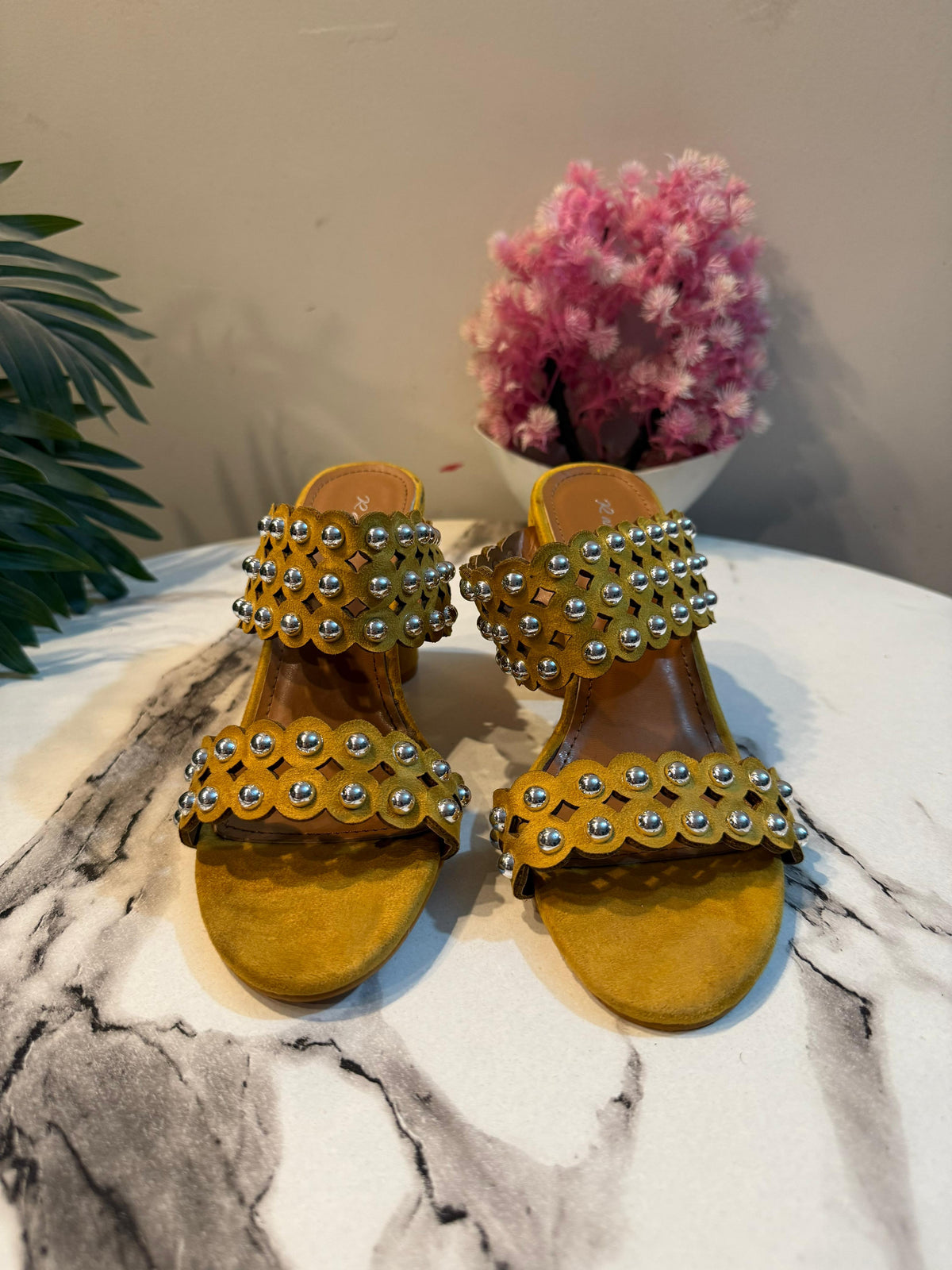 Yellow block heel