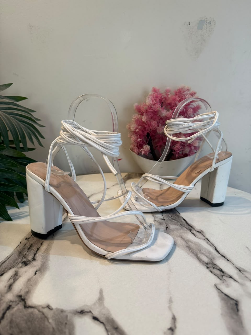 White laceup up block heel