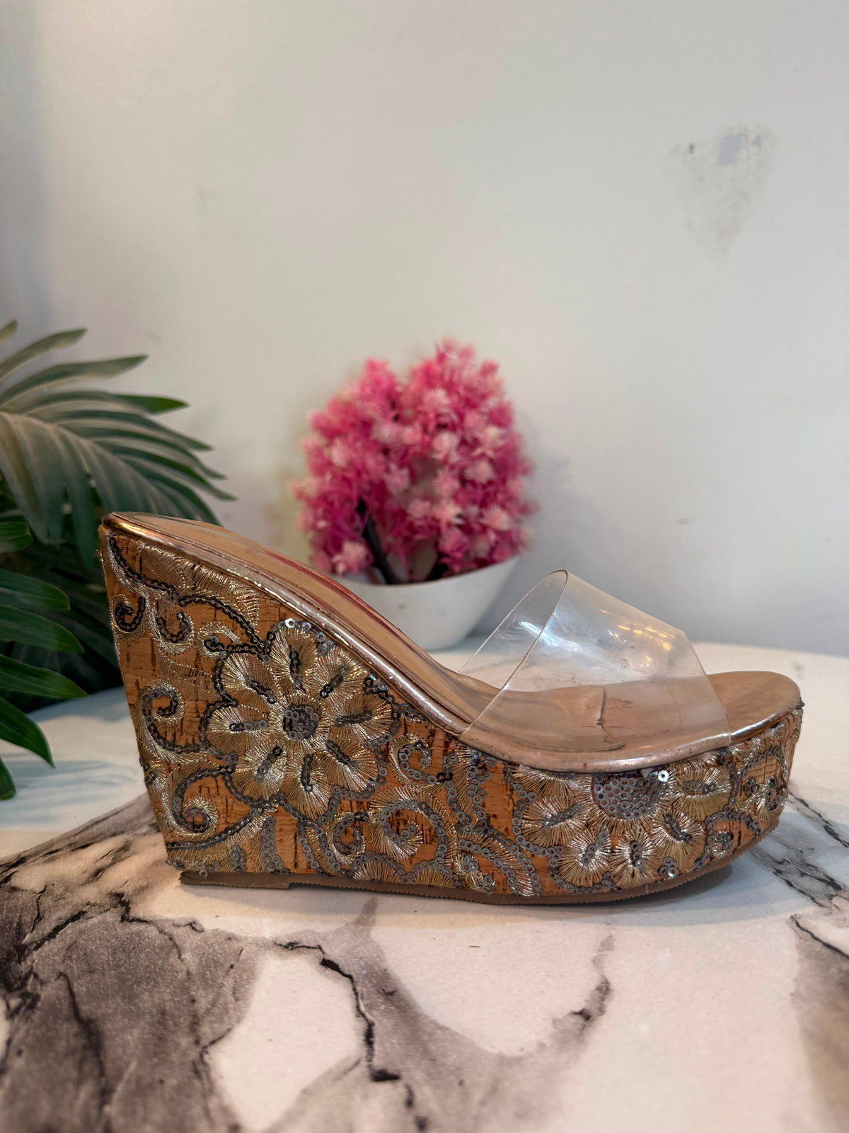 Golden wedge heel