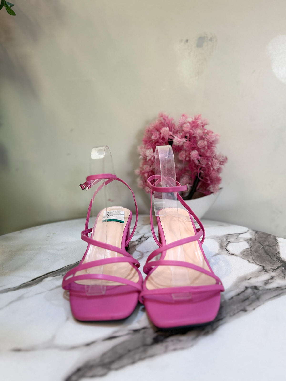 Pink laces kitten heel