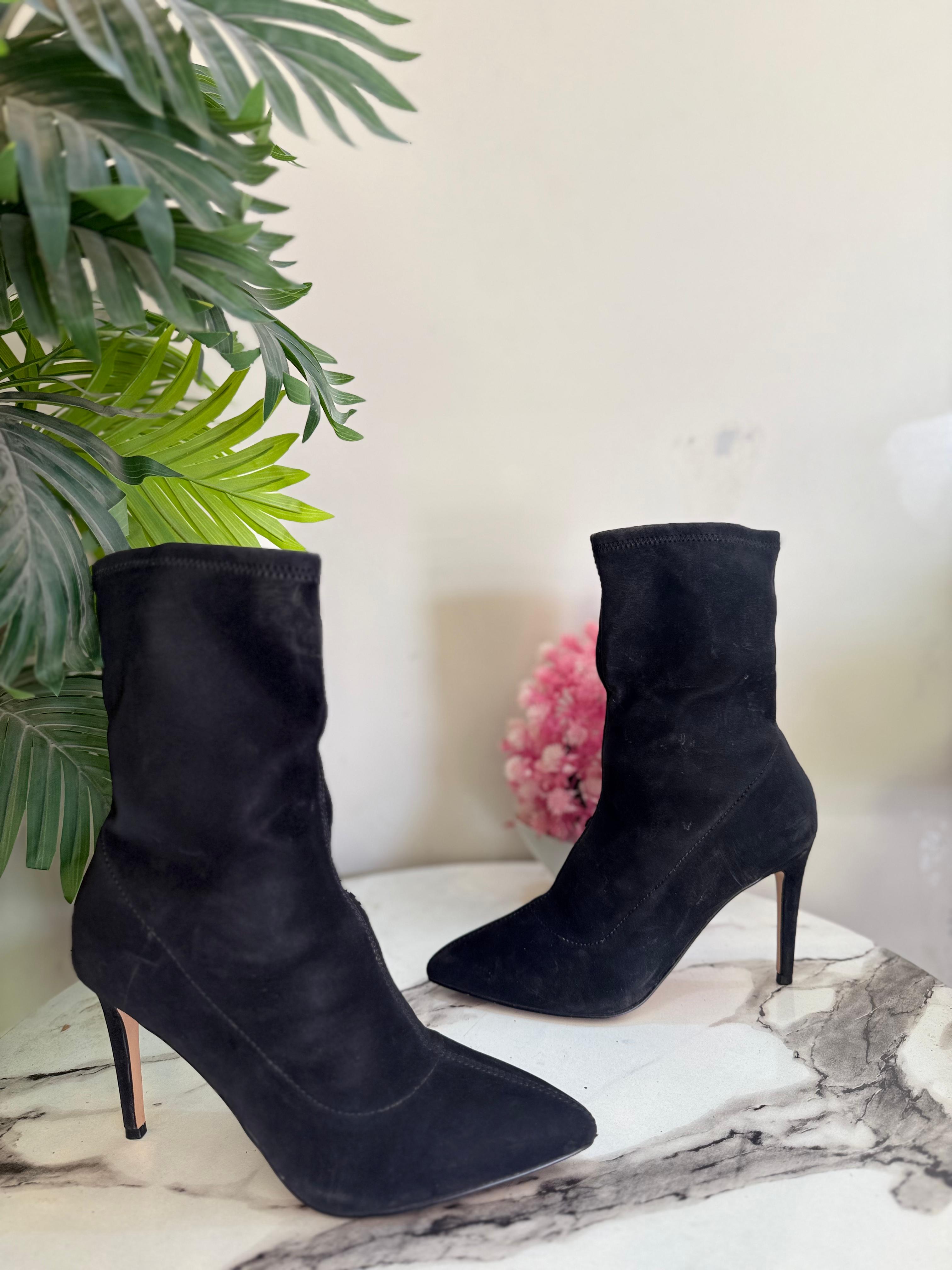 Black suede heeled ankle boot (express)