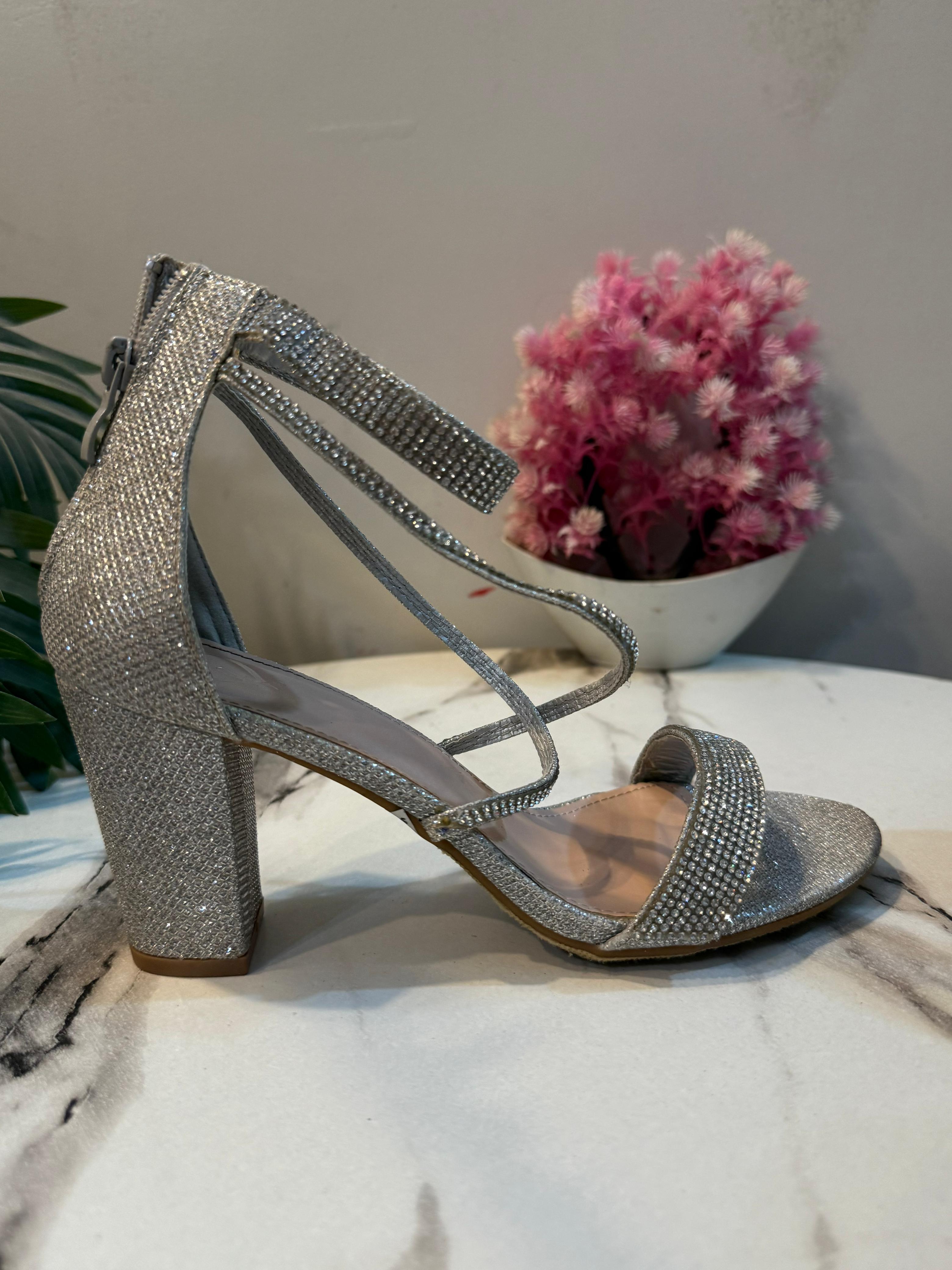 Silver block heel