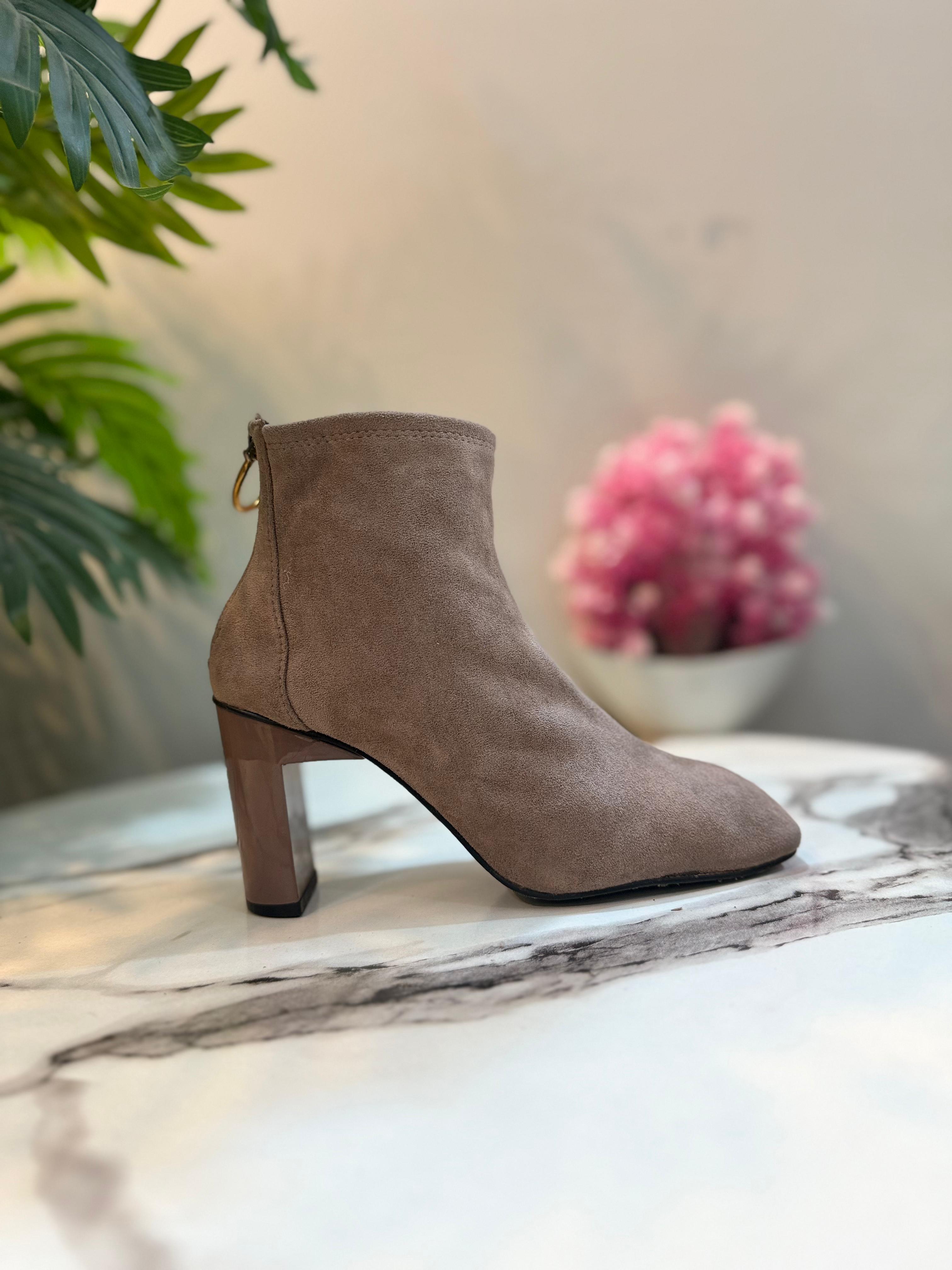 Nude pink suede ankle boot (European brand)