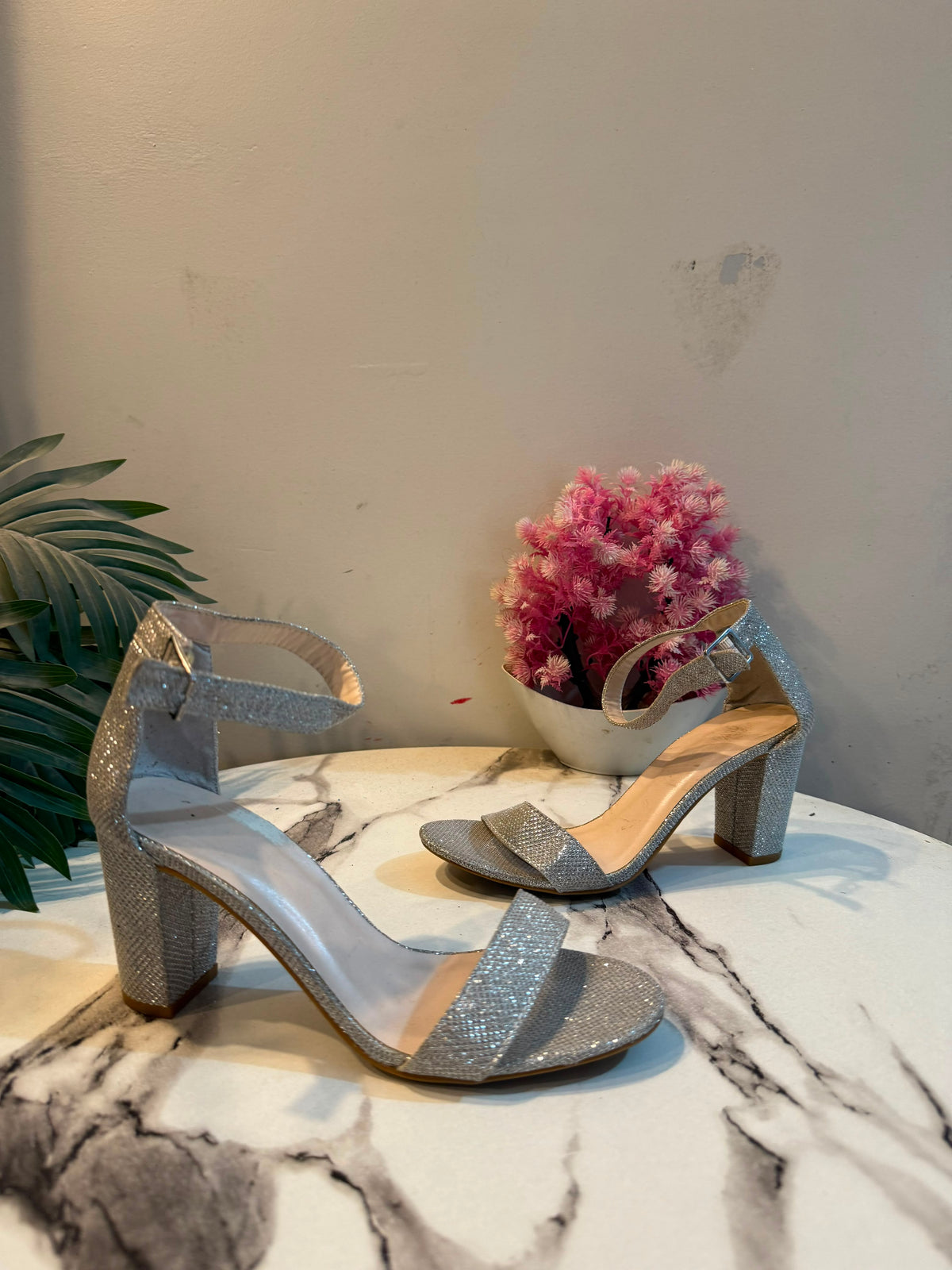 Silver block heel