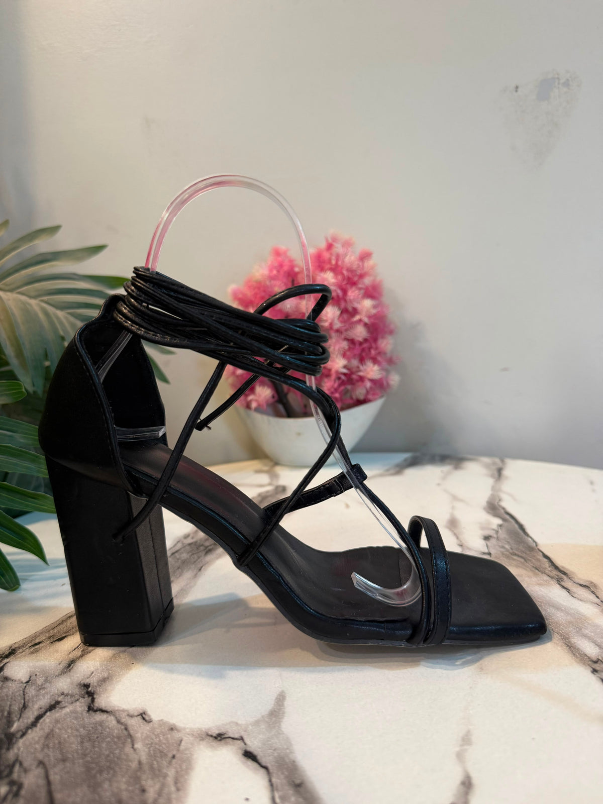 Black laceup block heel