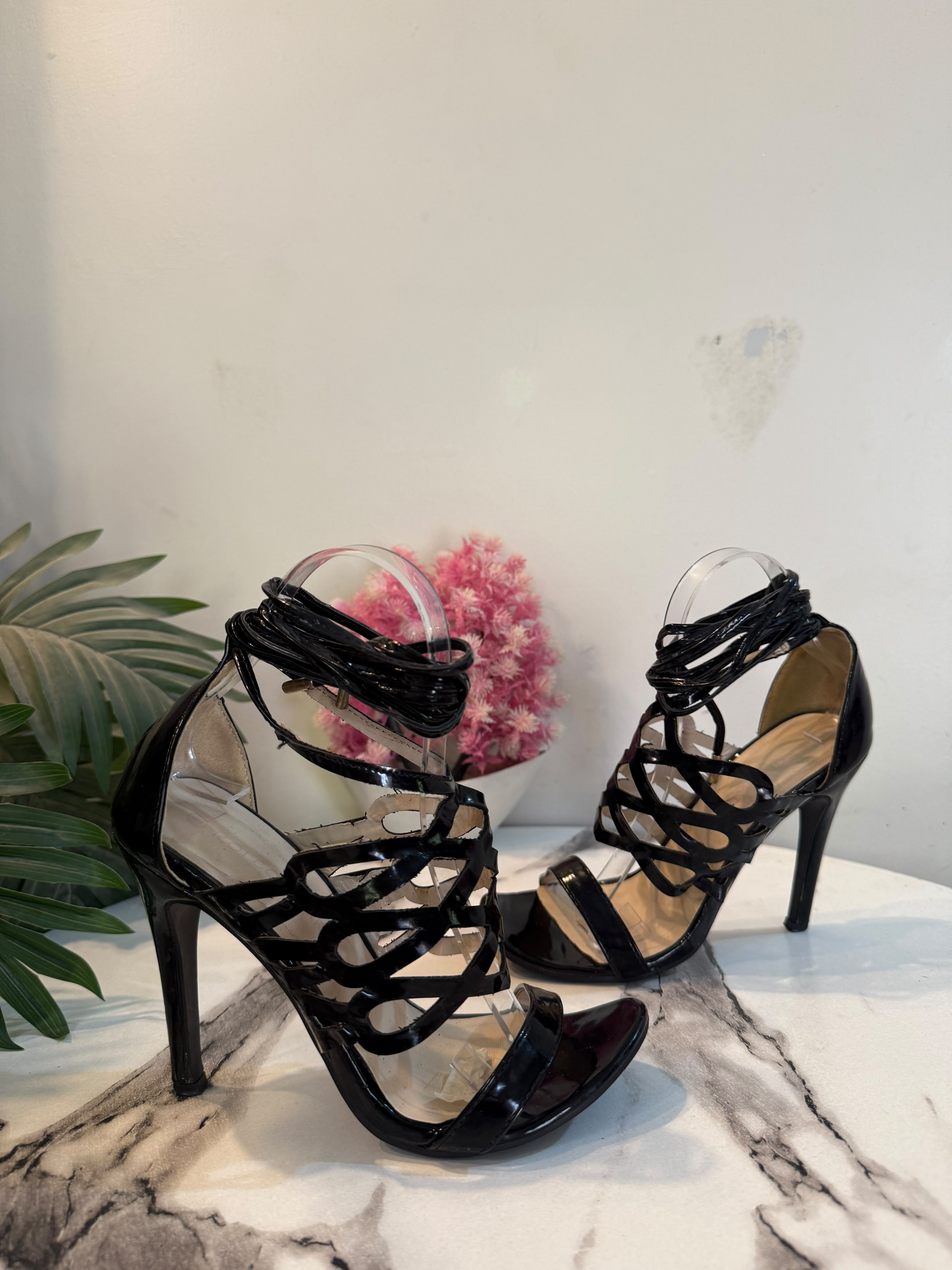 Black laceup heel