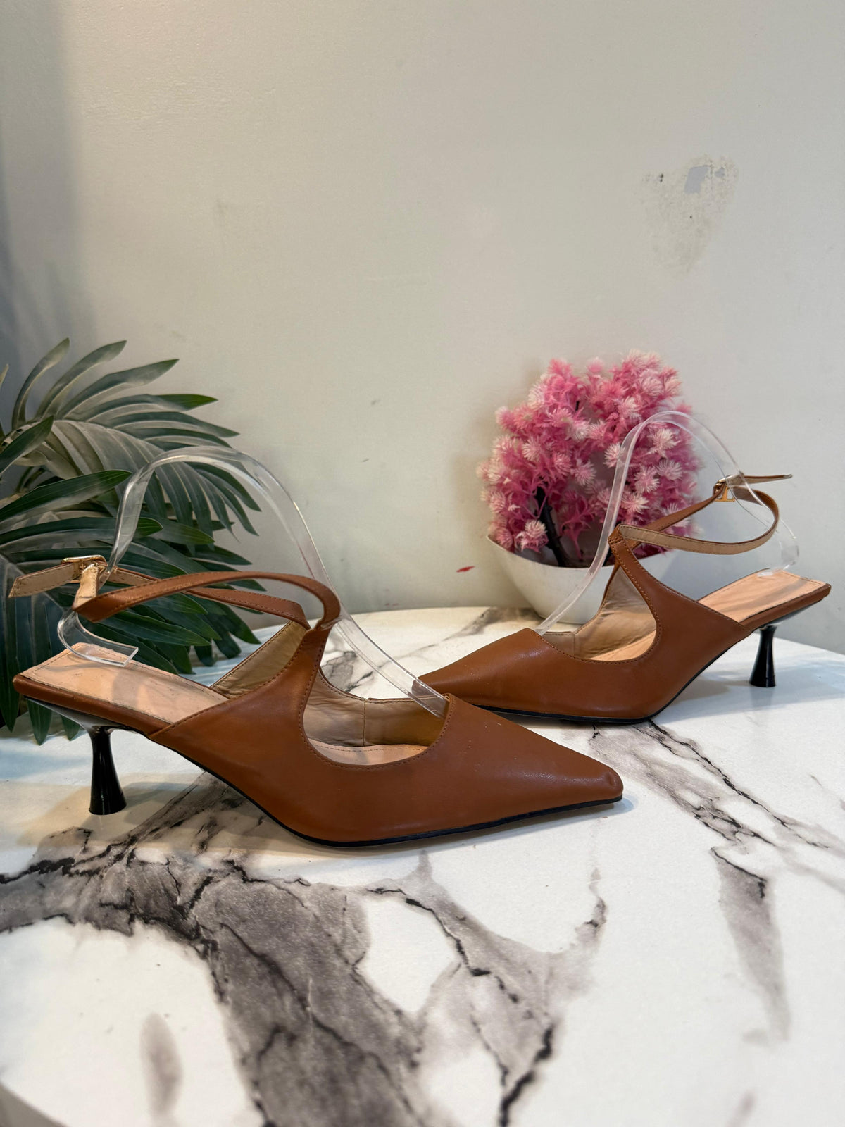 Brown sling back heel