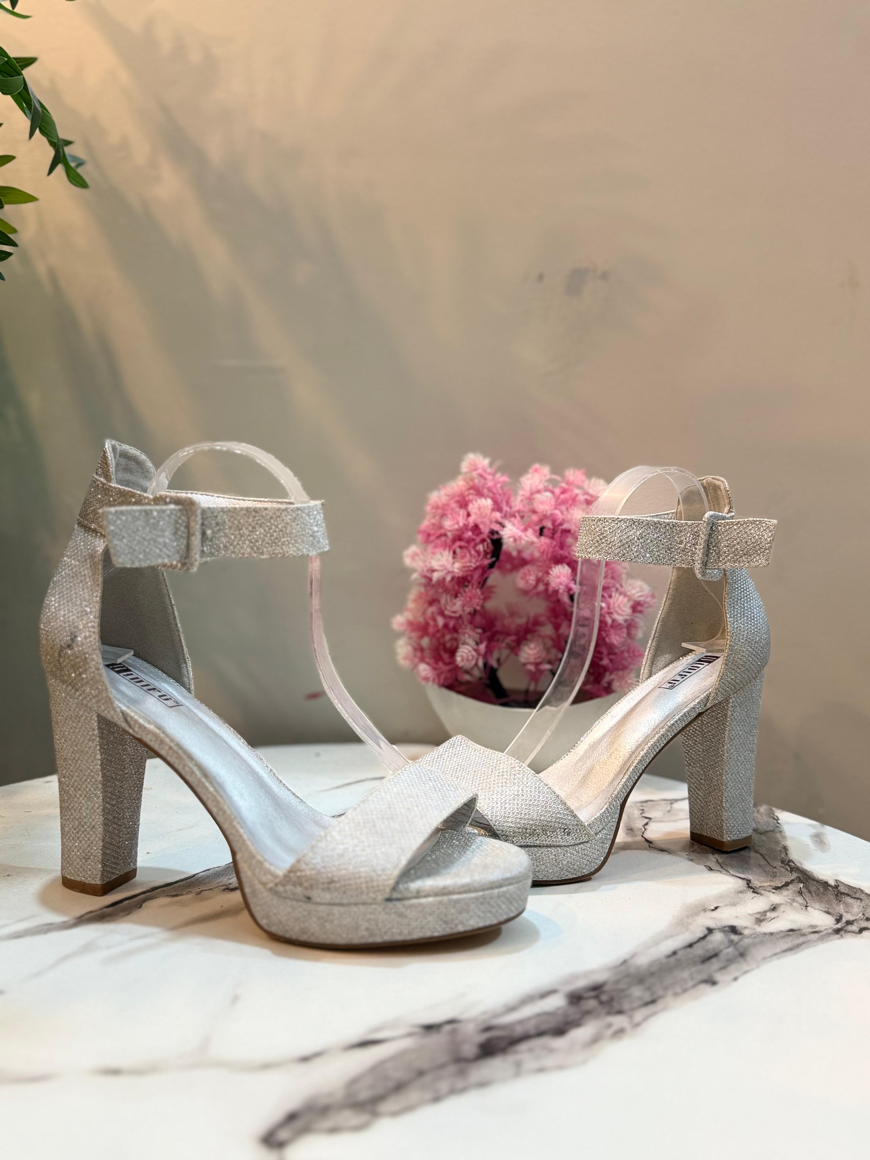 Silver block heel