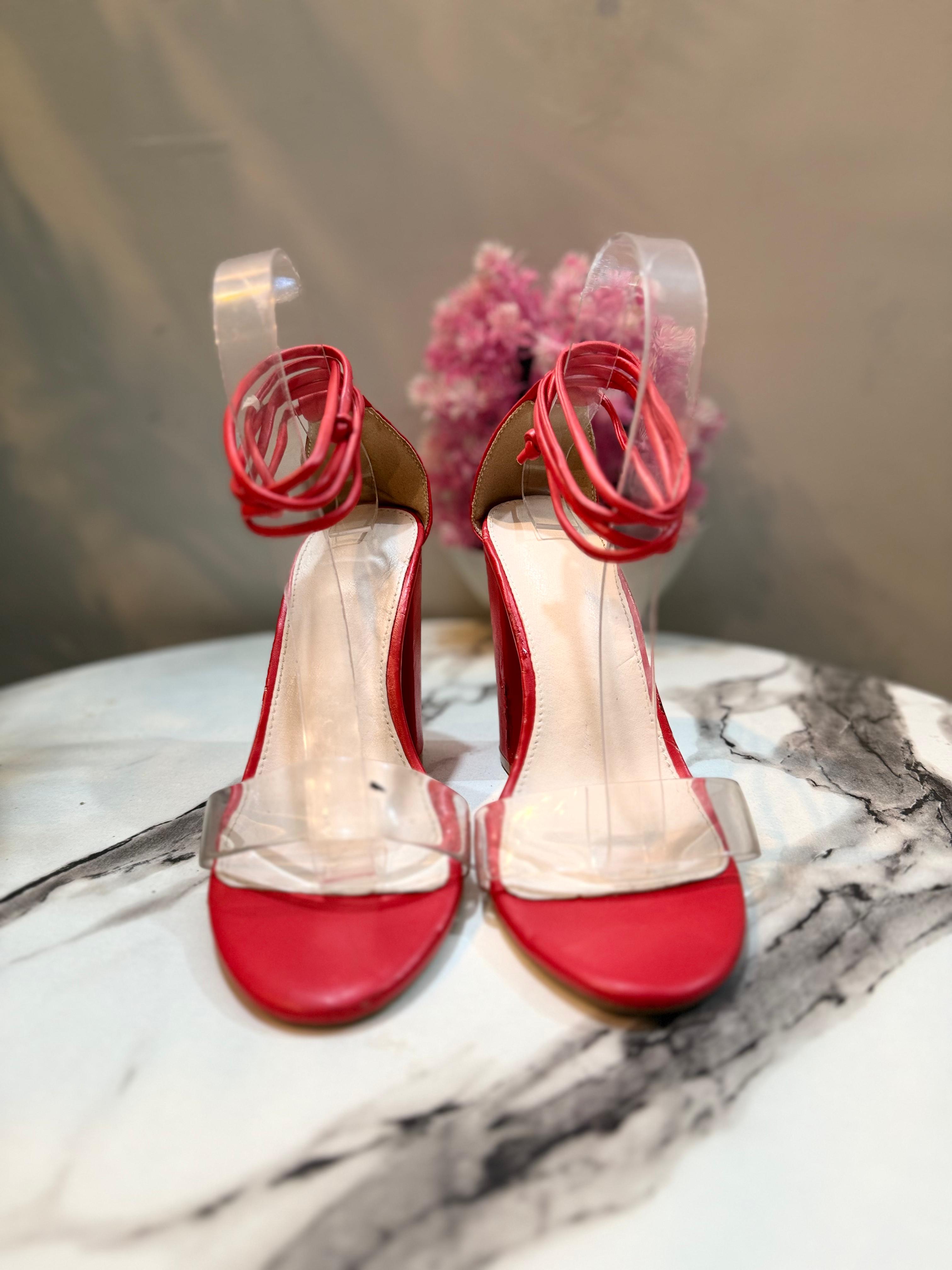 Red laces block heel