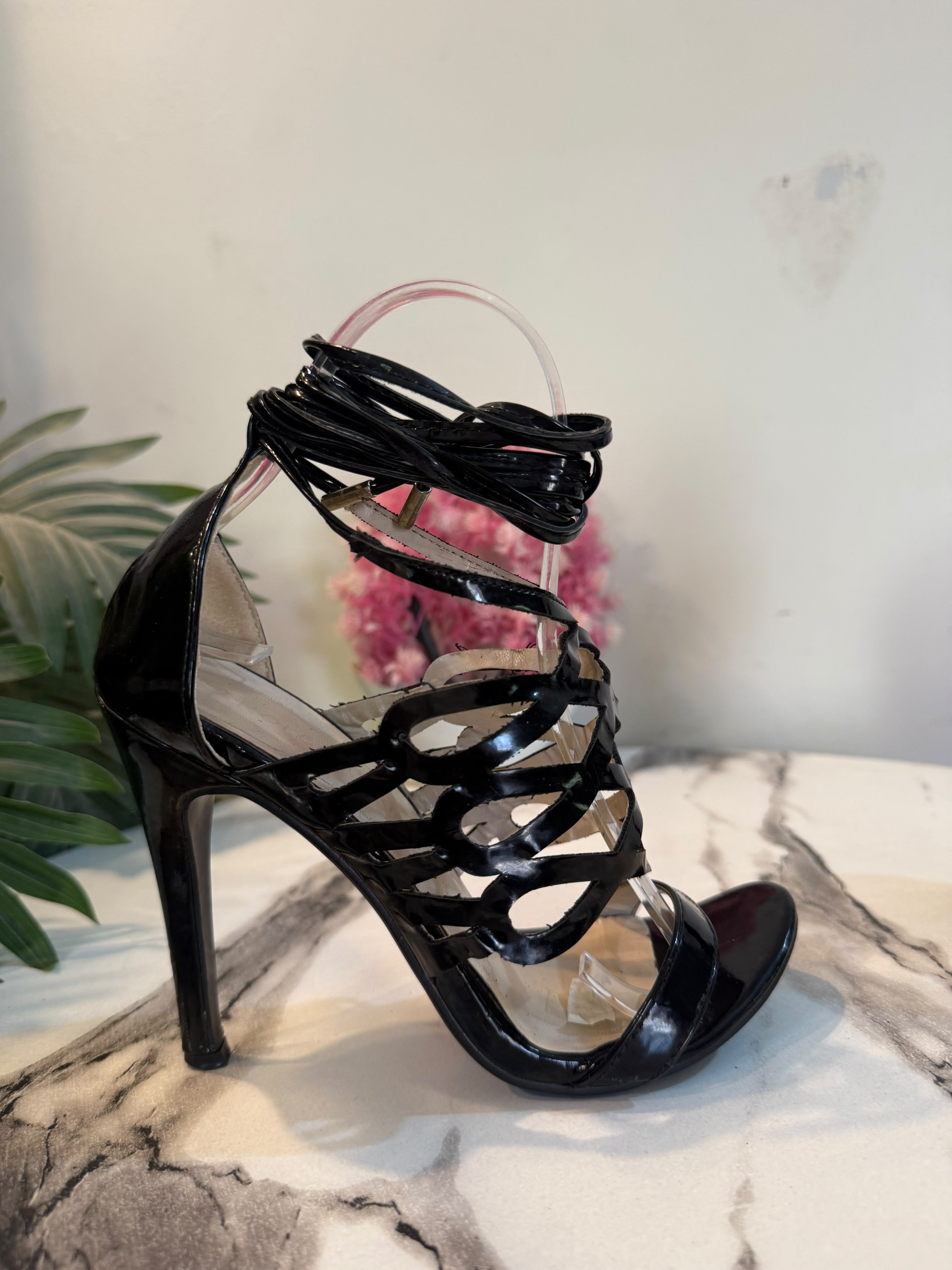 Black laceup heel