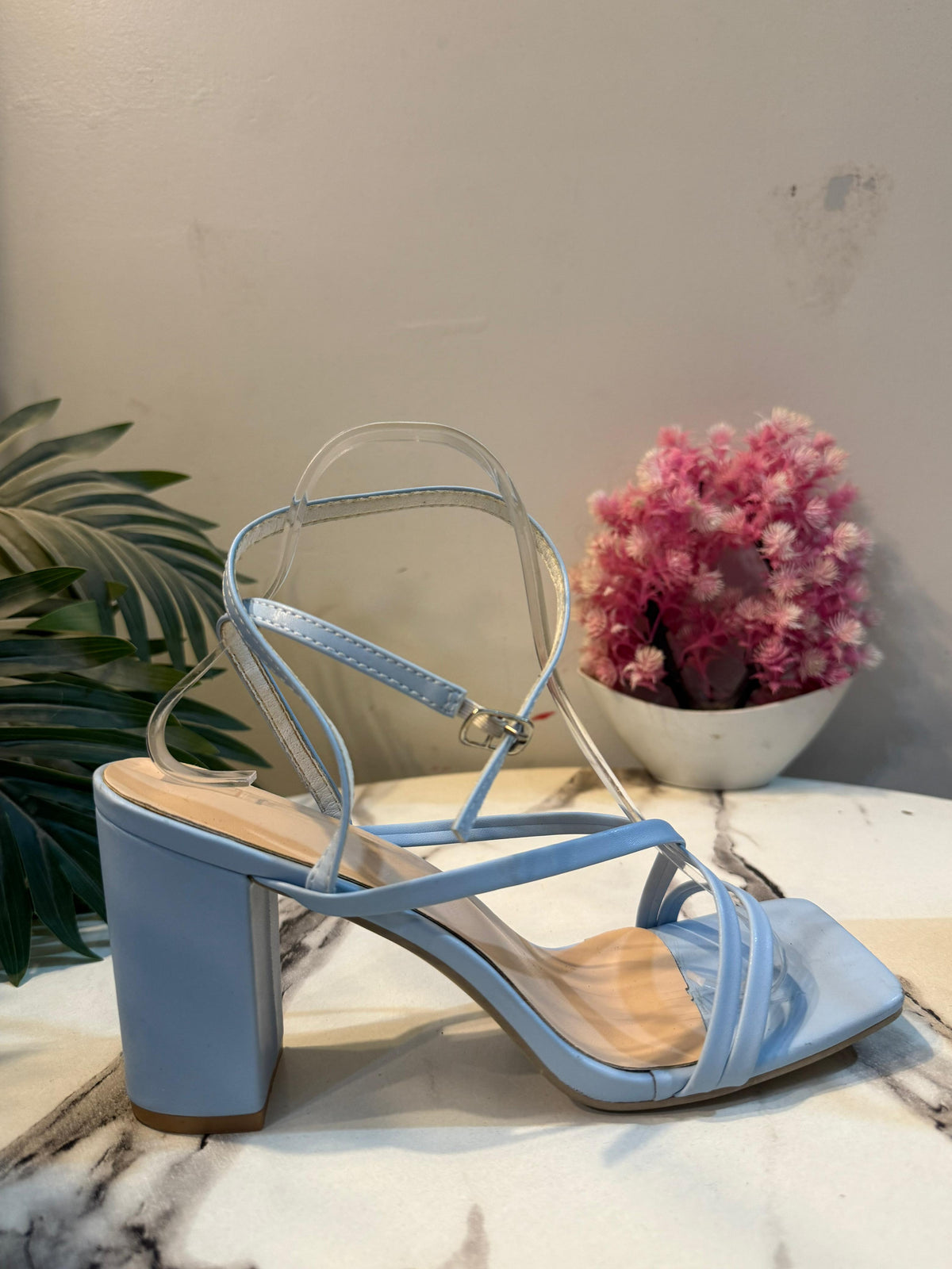 Light blue laceup heel